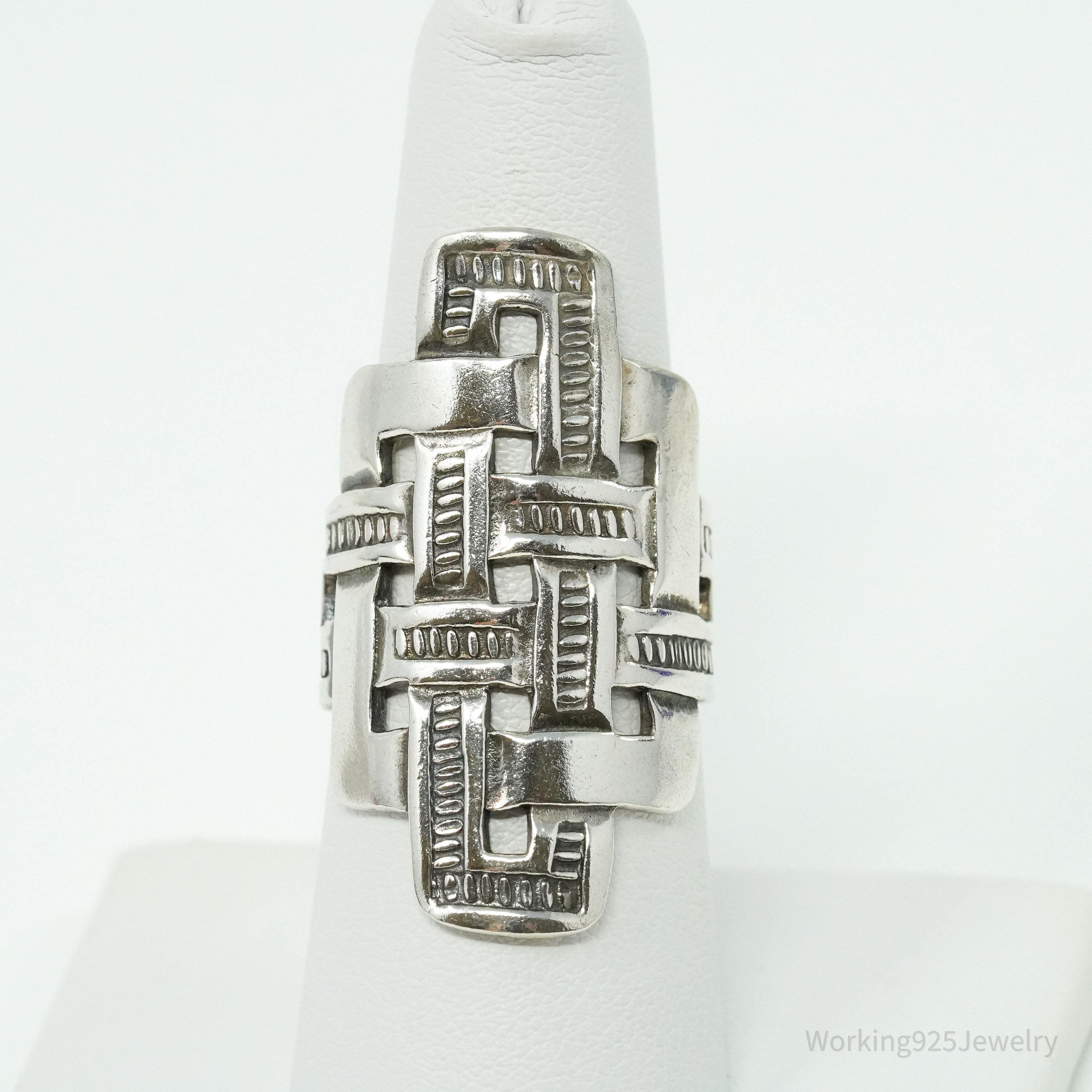 Vintage Viking Style Braided Cross Sterling Silver Ring - Size 7.25