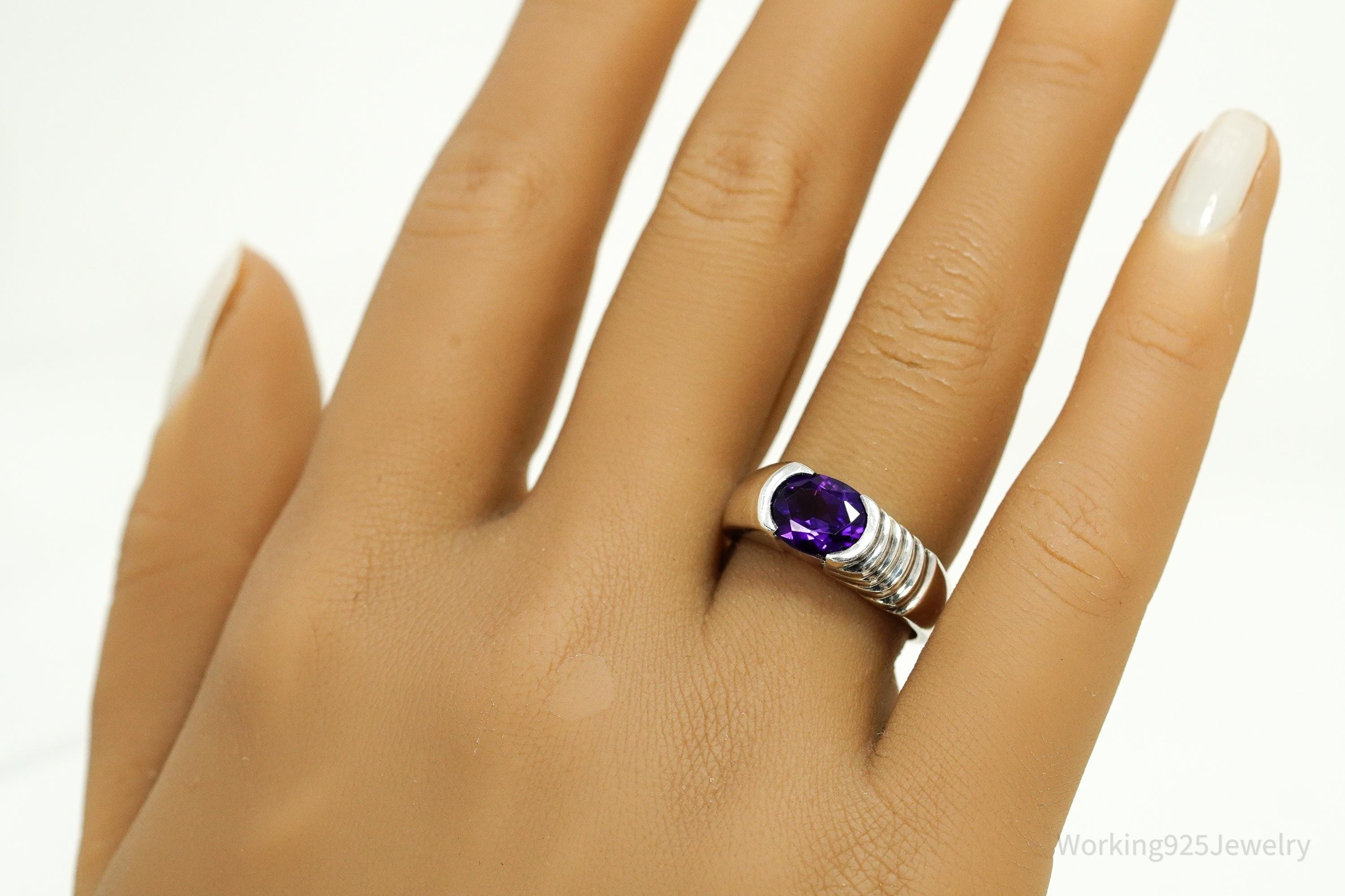 Vintage Purple Amethyst Sterling Silver Ring - Size 7.75