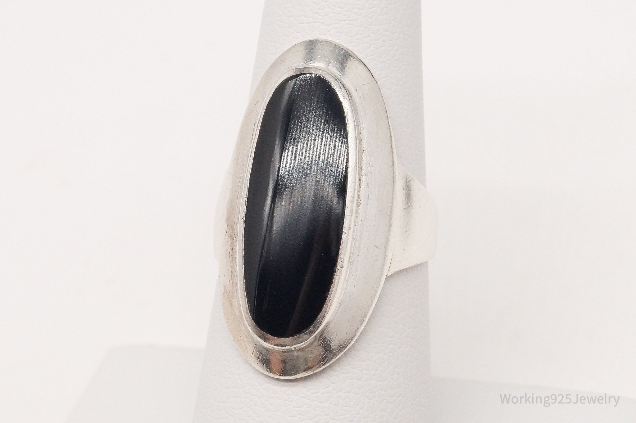 Vintage Black Onyx Sterling Silver Ring - Size 6.75