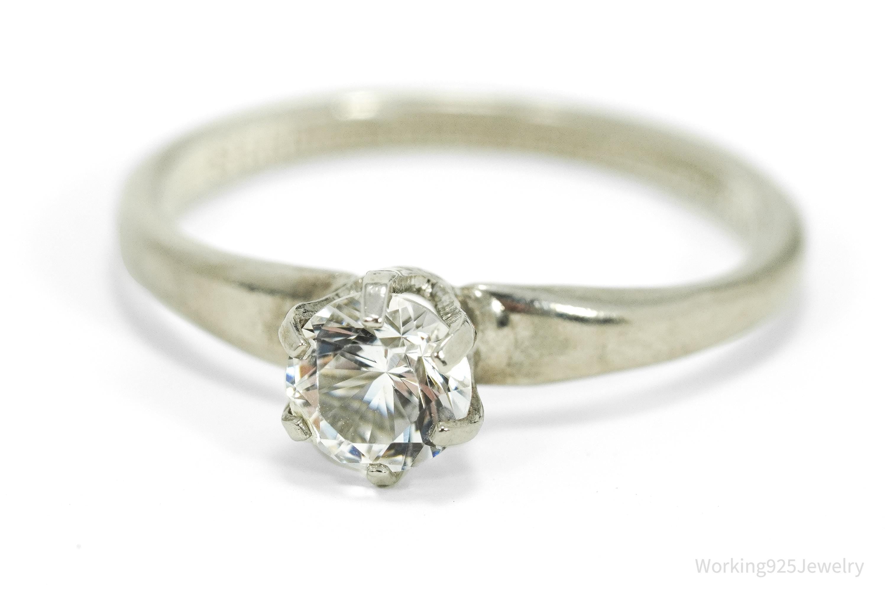 Vintage Designer Cubic Zirconia Sterling Silver Ring Size 7.75