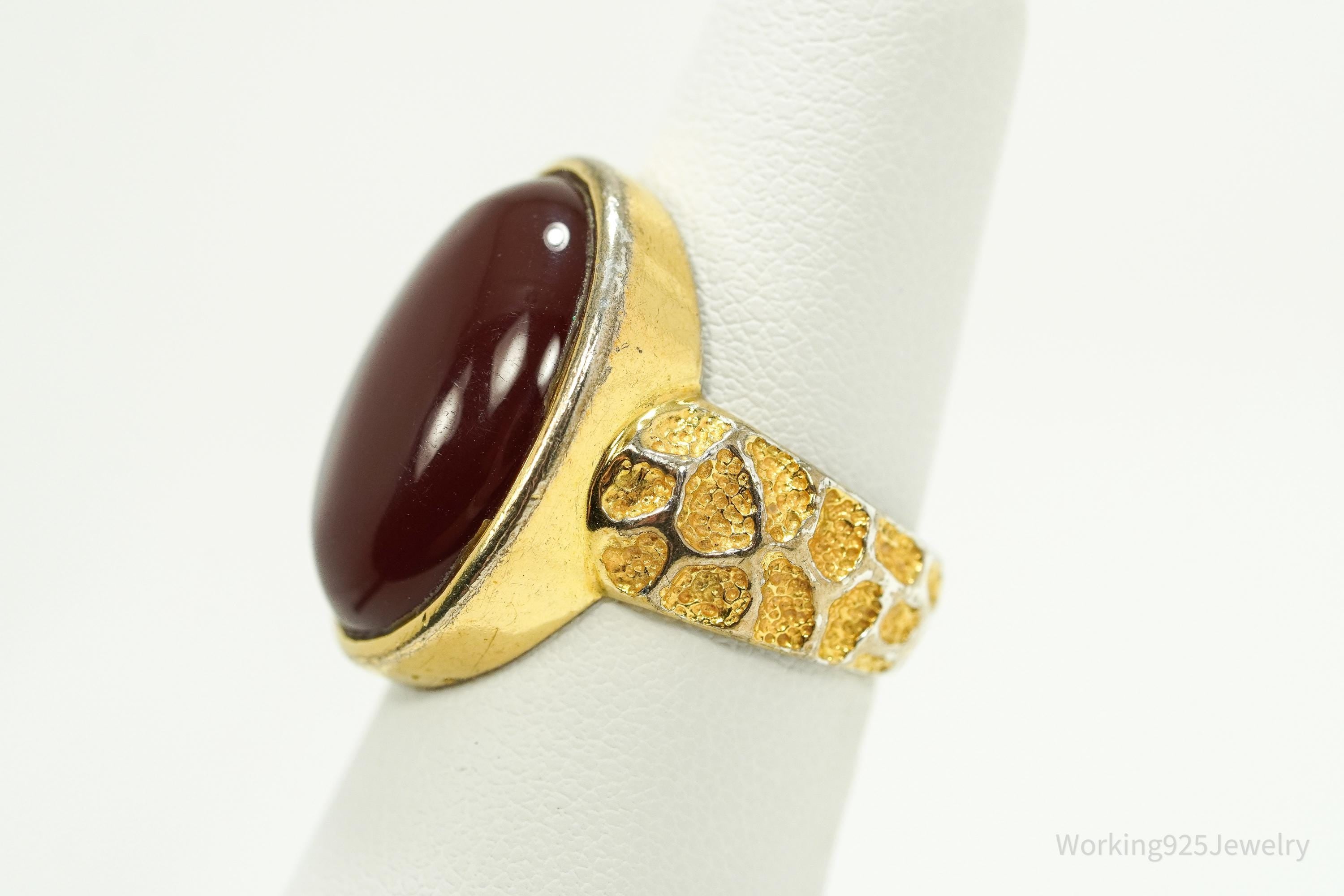 Vintage Designer BADAVICI Carnelian Gold Wash Sterling Silver Ring - Size 6.5