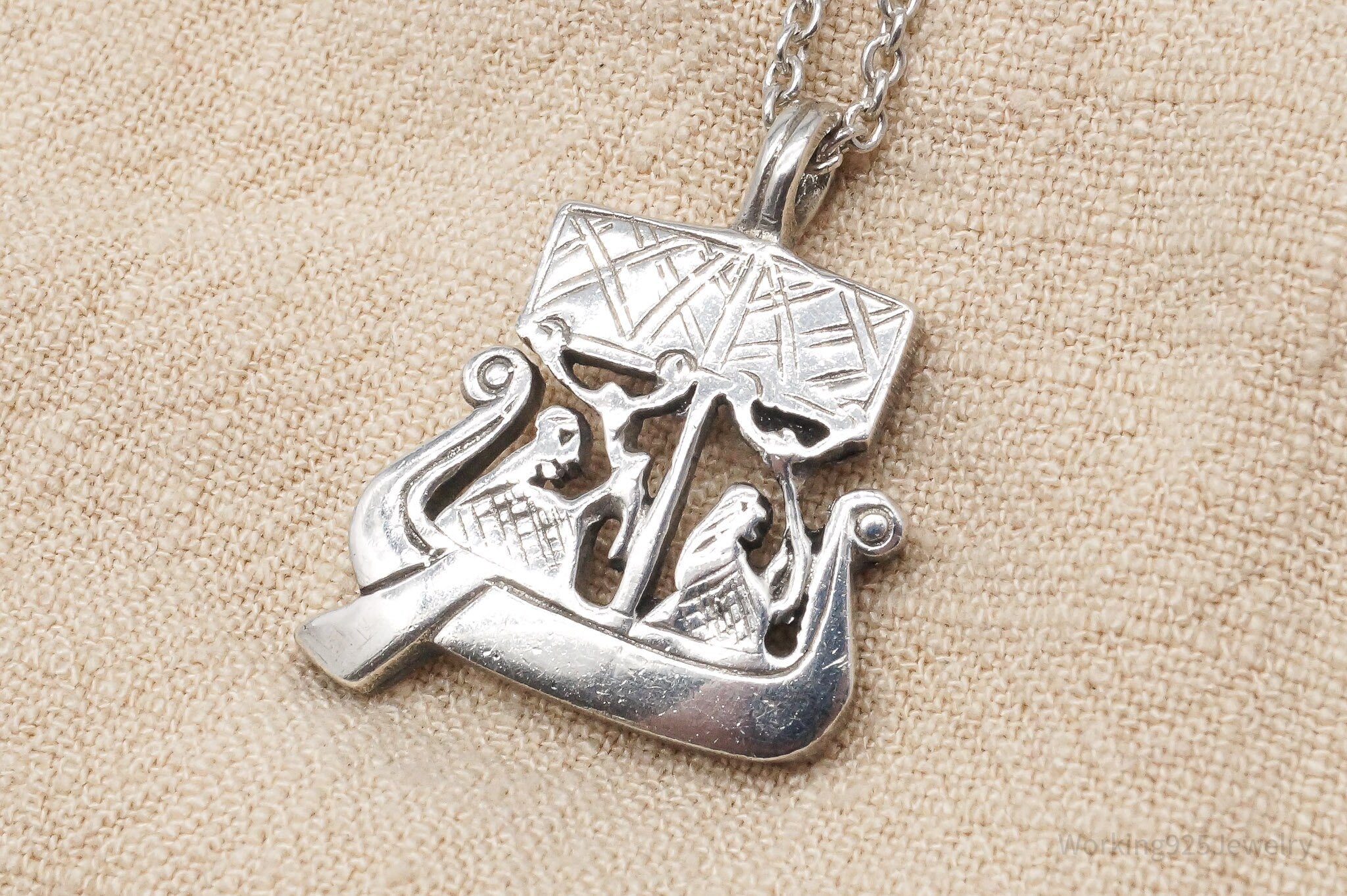 Vintage Gotland Viking Ship Sterling Silver Necklace - 17"