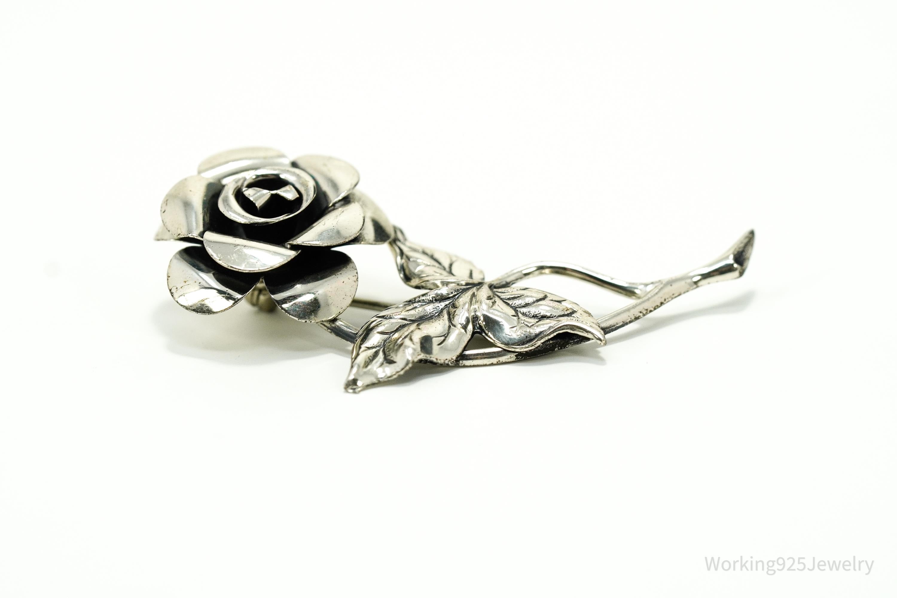 Vintage Designer Beau Sterling Silver Rose Brooch Pin