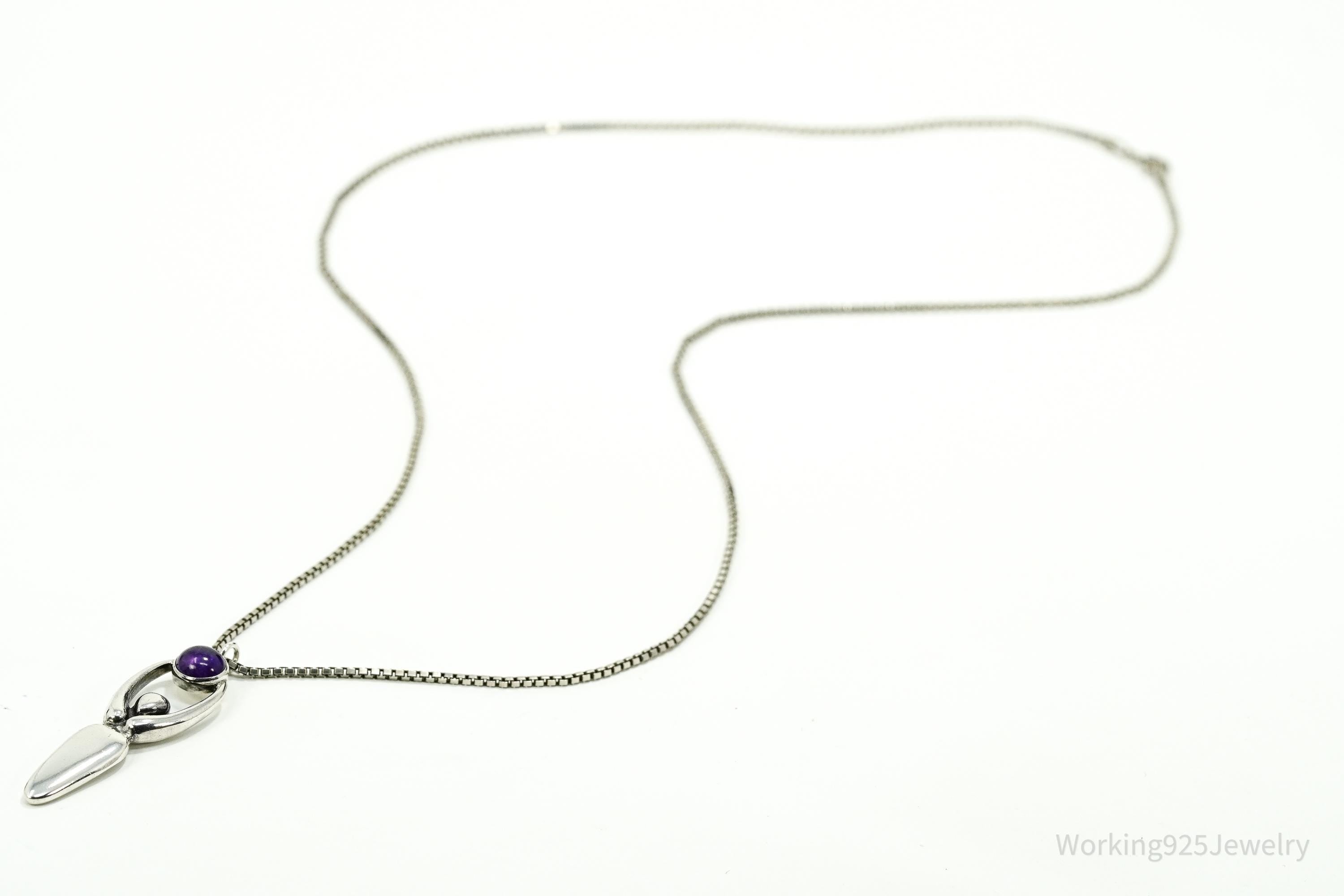 Vintage Amethyst Goddess Sterling Silver Necklace 22"