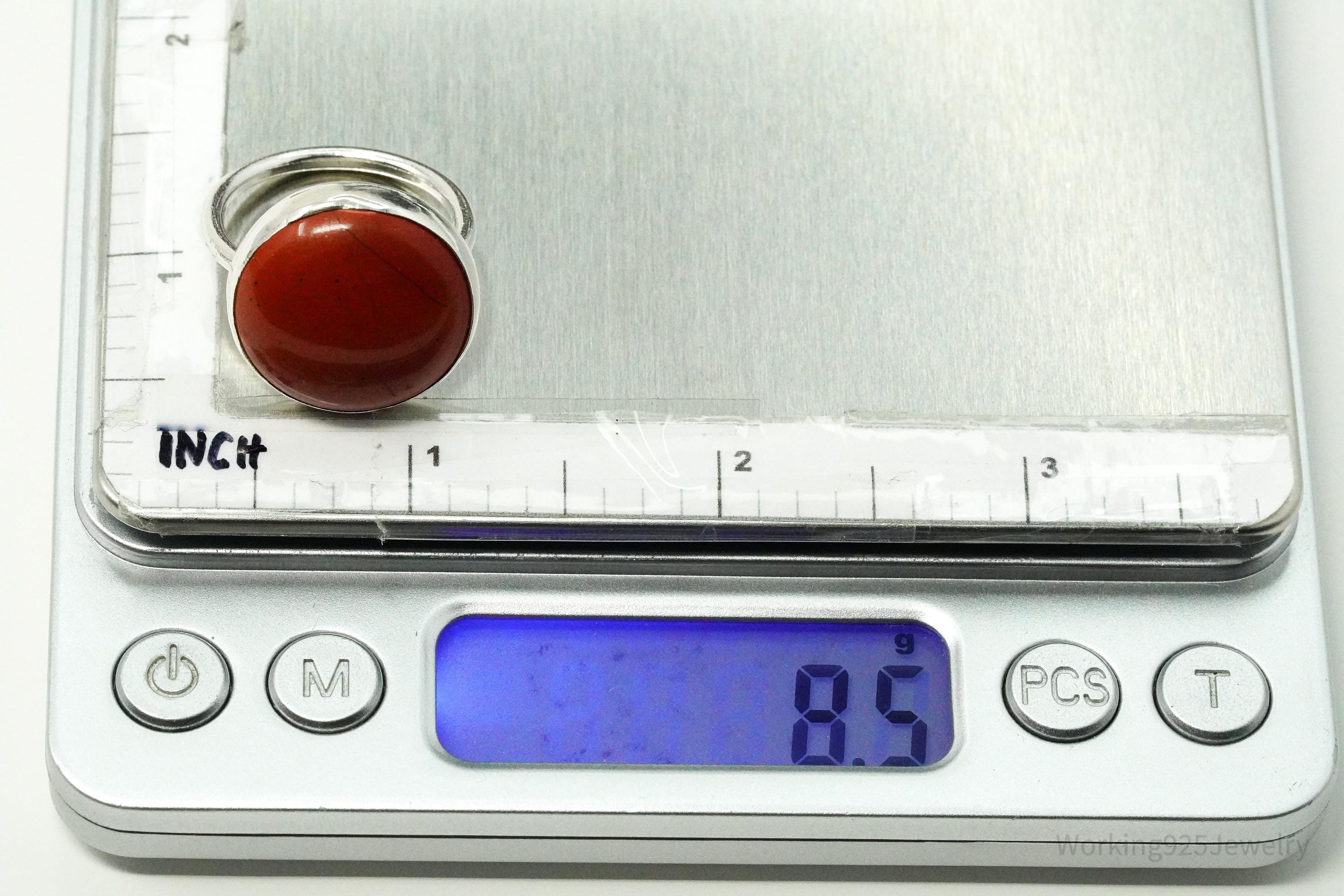 Vintage Red Jasper Modernist Style Silver Ring - Size 9.25