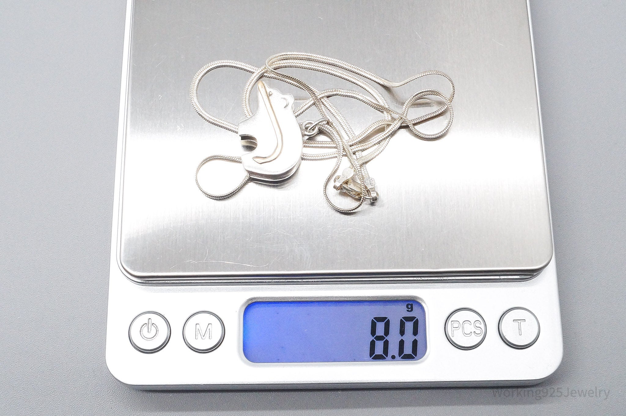 Vintage Native American Navajo Cecil Perry Bear Sterling Silver Necklace 22"