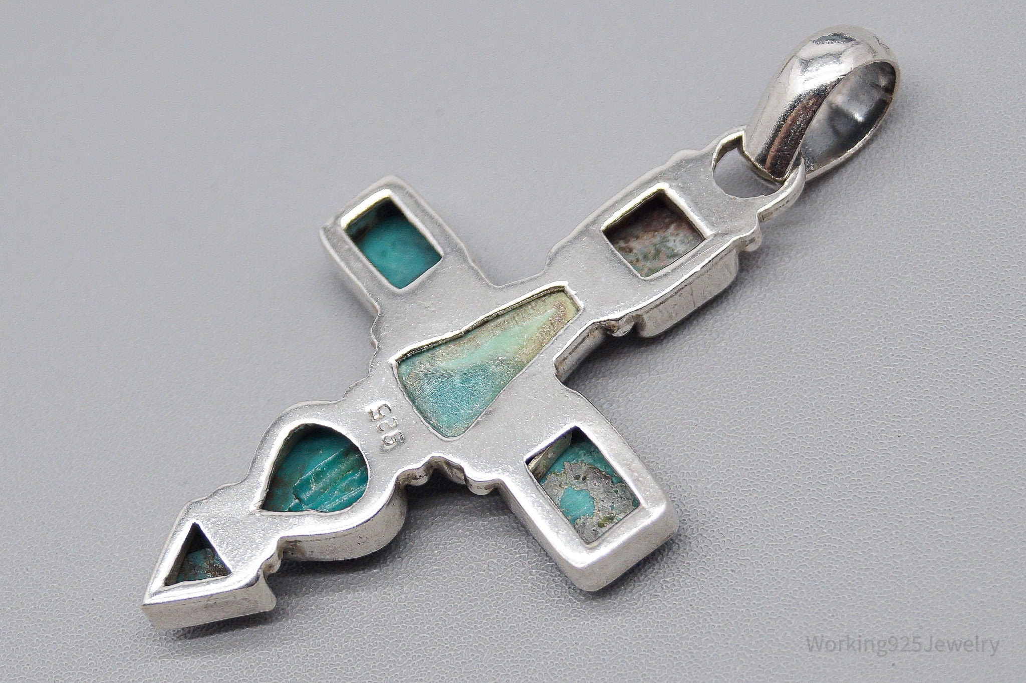 Large Vintage Native Turquoise Sterling Silver Cross Pendant