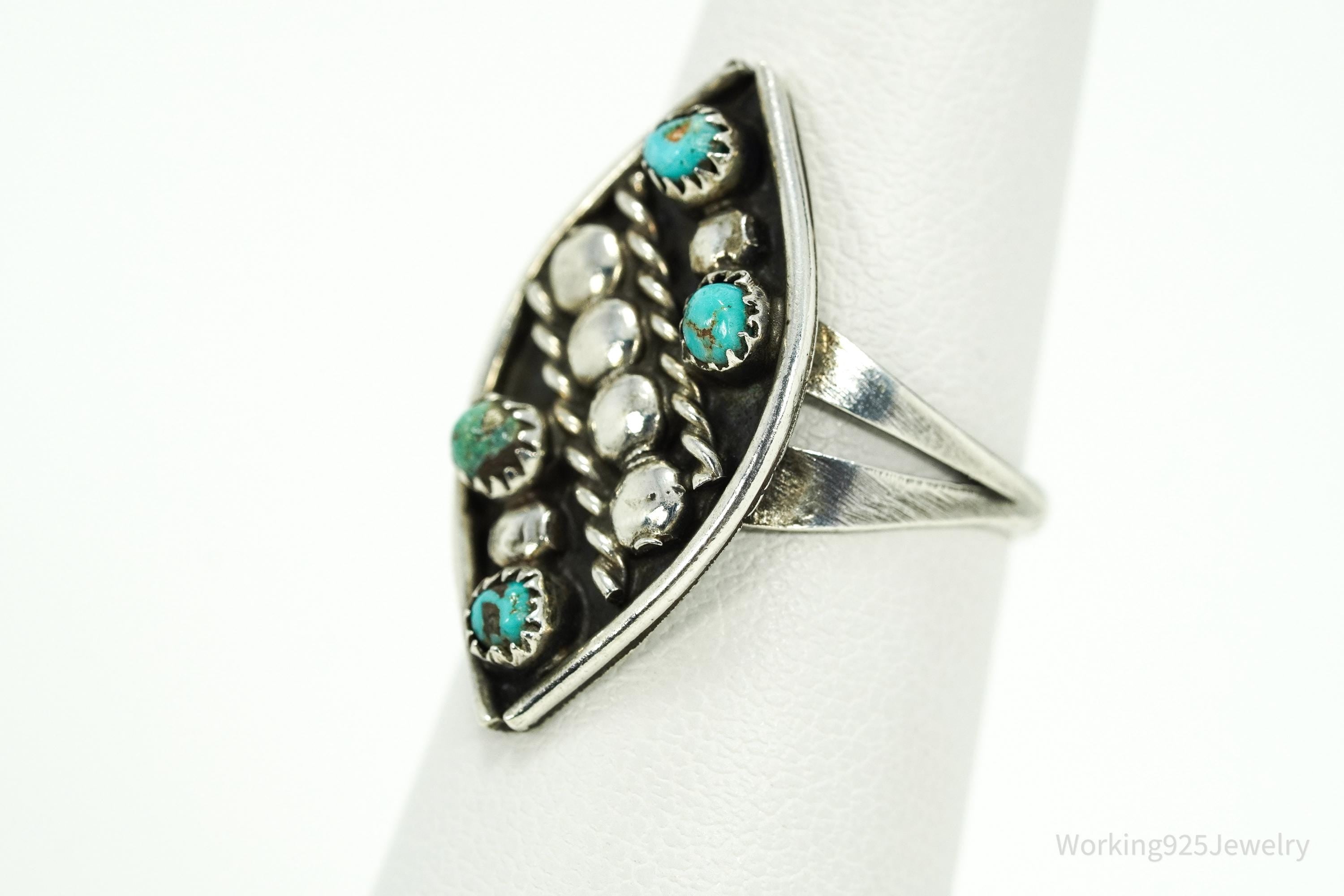 Vintage Native American Turquoise Silver Ring - Size 6.25