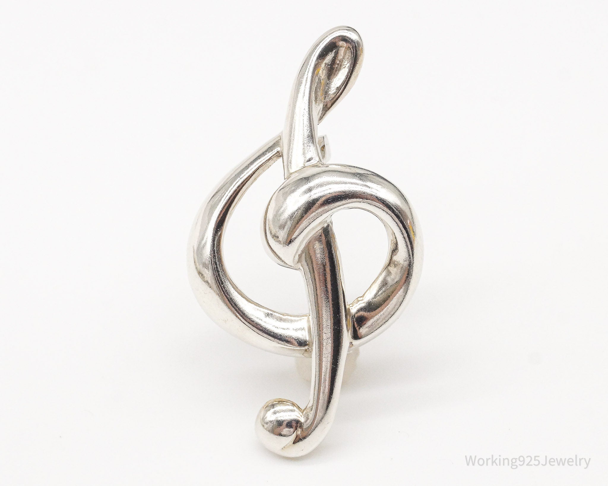 Vintage Treble Clef Music Note Sterling Silver Brooch Pin