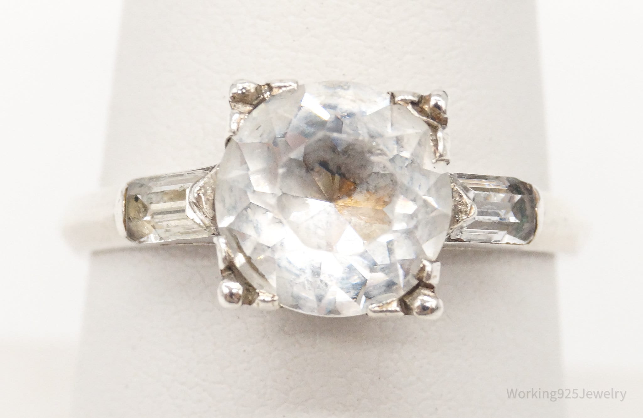 Antique Foil Back Rhinestone Sterling Silver Ring Size 7.75