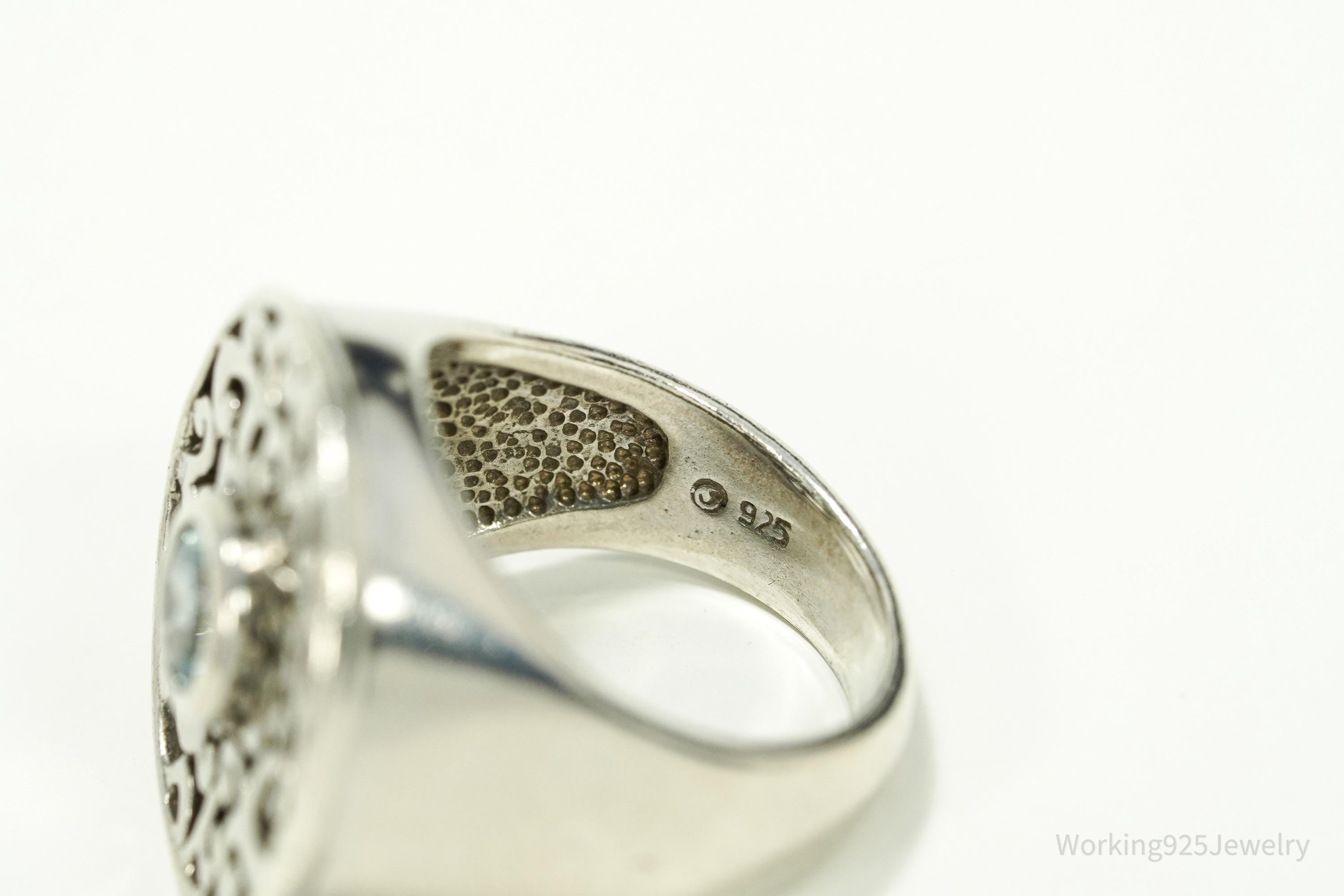 Vintage Blue Topaz Filigree Sterling Silver Ring - Size 7