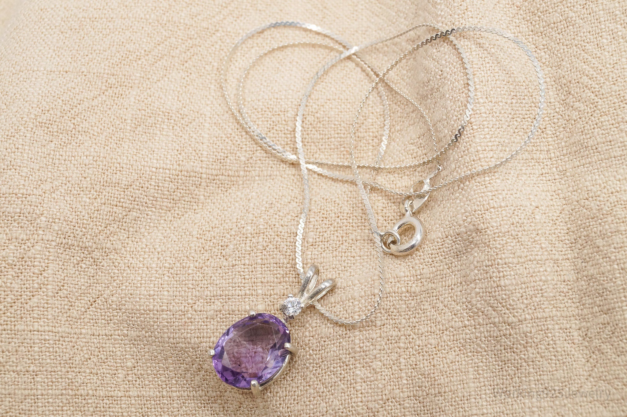 Vintage Amethyst Cubic Zirconia Sterling Silver Necklace 16"