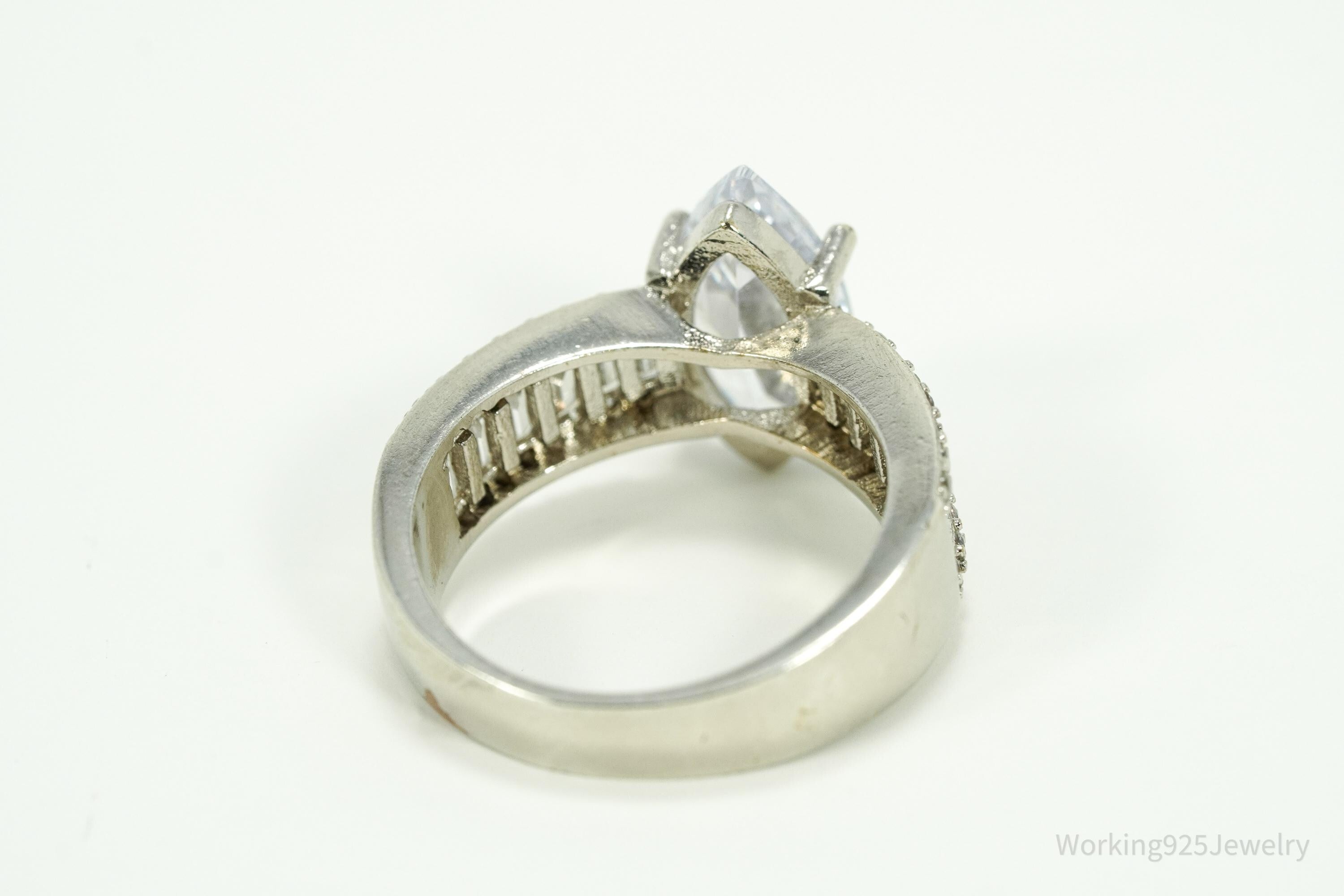 Vintage Faux Diamond Sterling Silver Plated Ring - Size 6.75