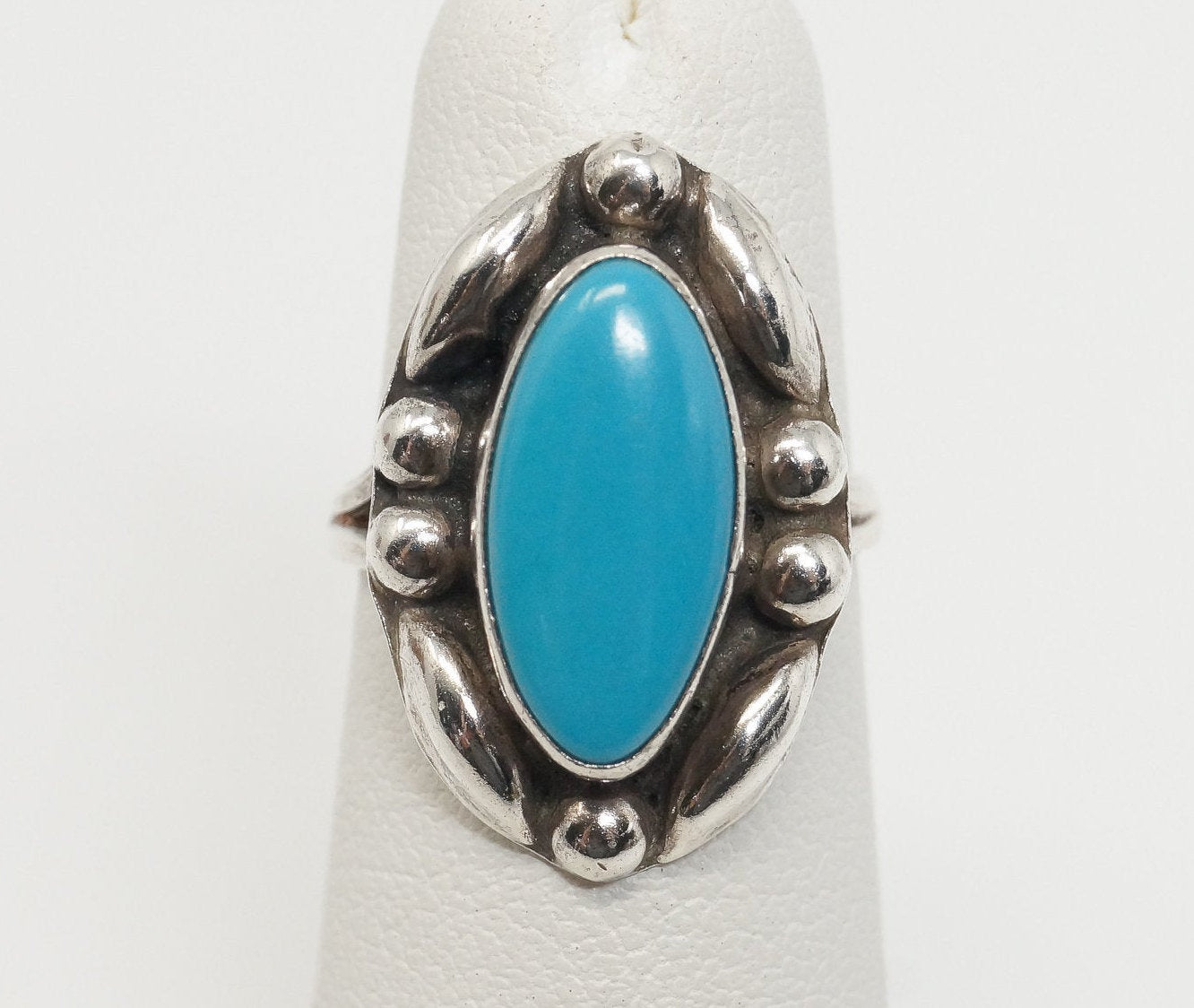 Vintage Mexico Blue Turquoise Sterling Silver Western Ring - SZ 3.25