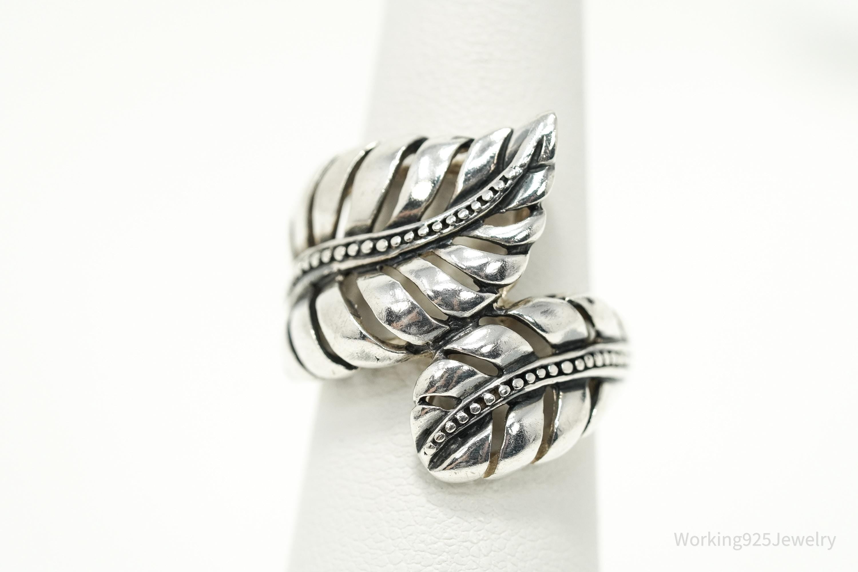 Vintage CFJ Feather Leaf Floral Wrap Sterling Silver Ring - Size 6