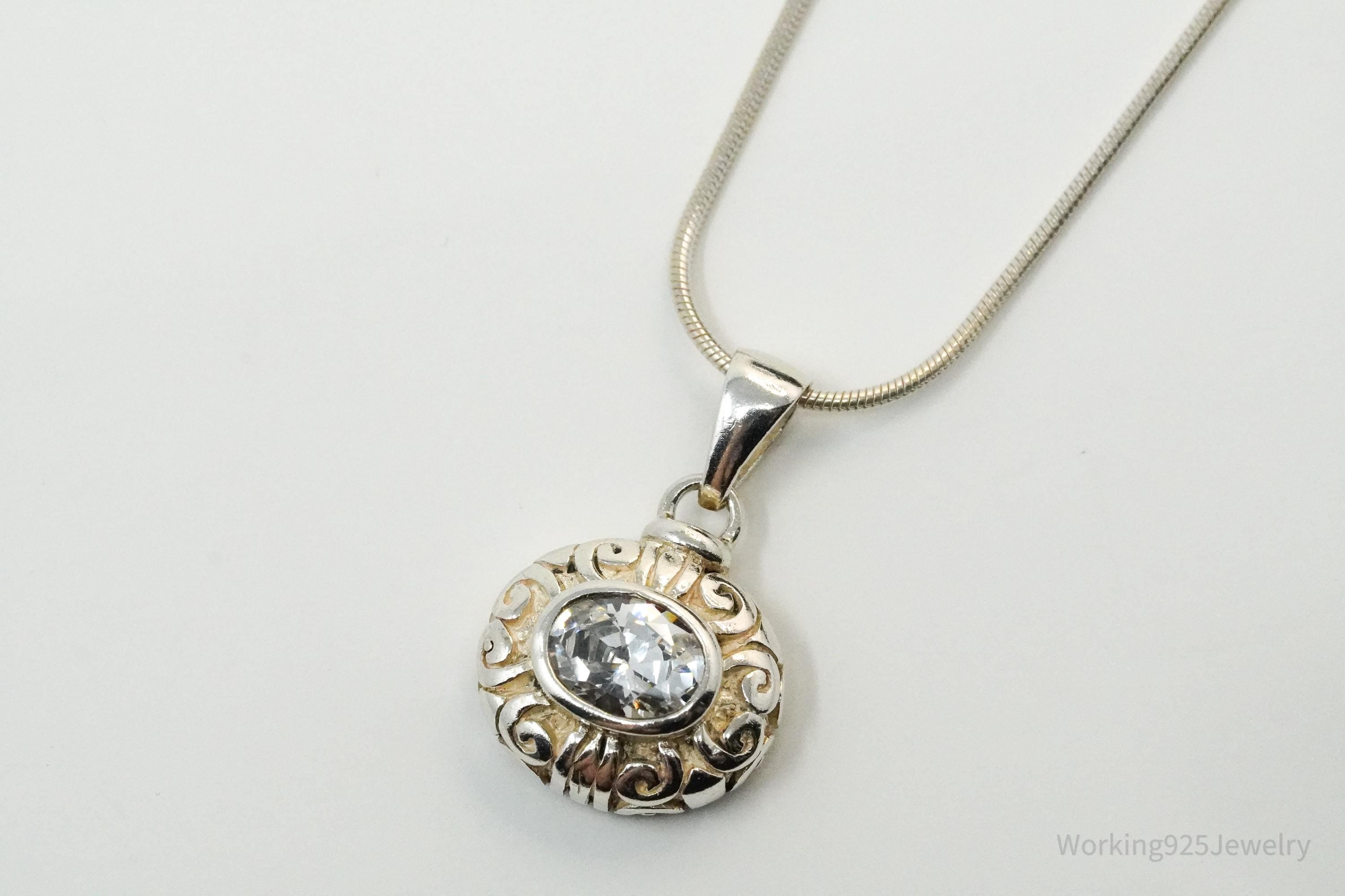 Vintage Cubic Zirconia Sterling Silver Necklace 18"