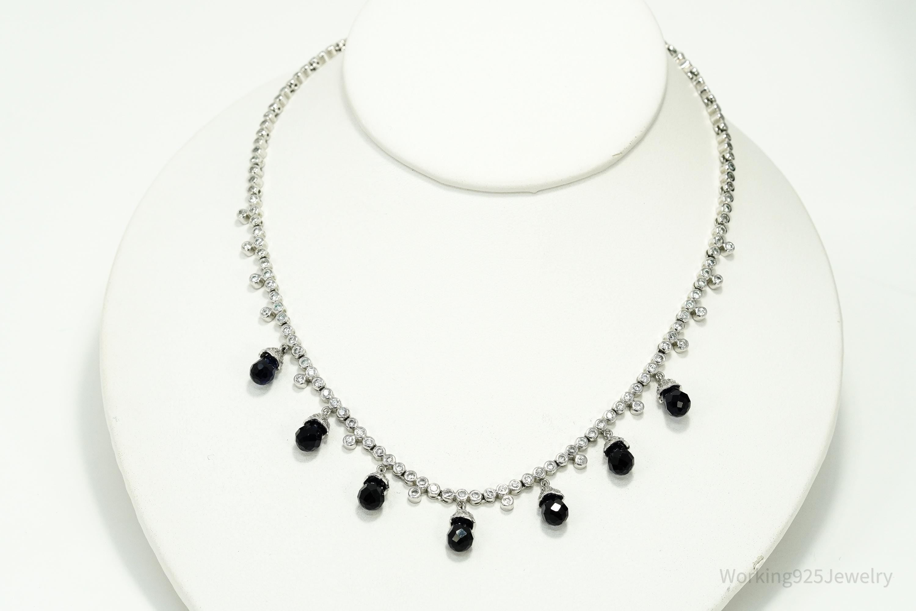 Vintage Lab Created Sapphire & Cubic Zirconia Sterling Silver Necklace 16"