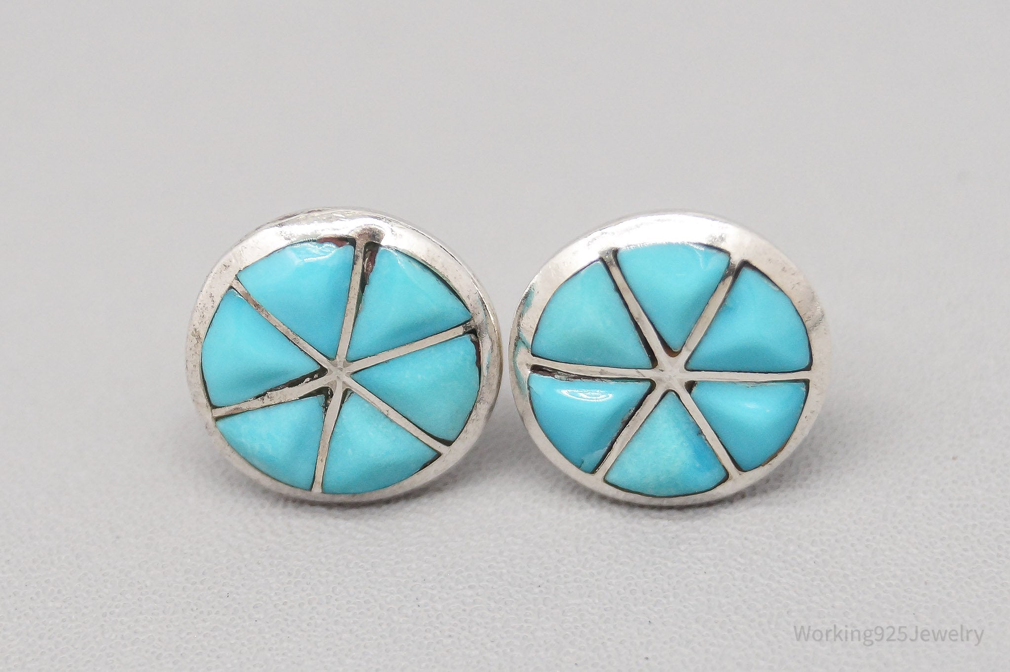 Vintage Native American Turquoise Inlay Sterling Silver Earrings