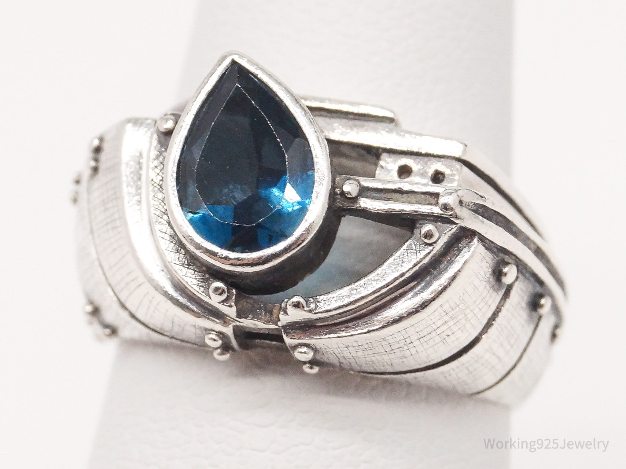 Futuristic Cyberpunk Modernist Style London Blue Topaz Silver Ring - Size 6