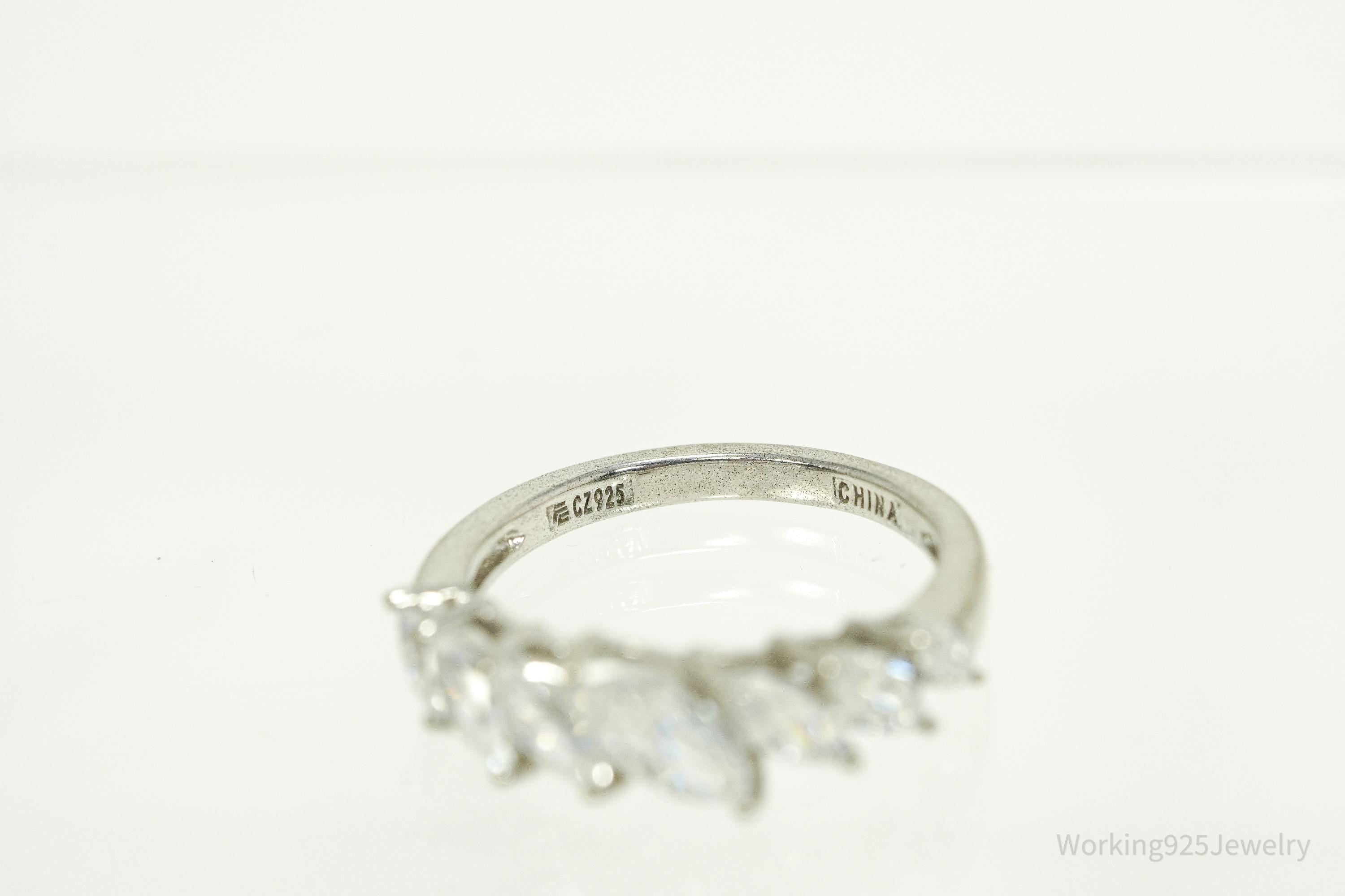 Vintage Cubic Zirconia Platinum Clad Sterling Silver Ring - Size 7