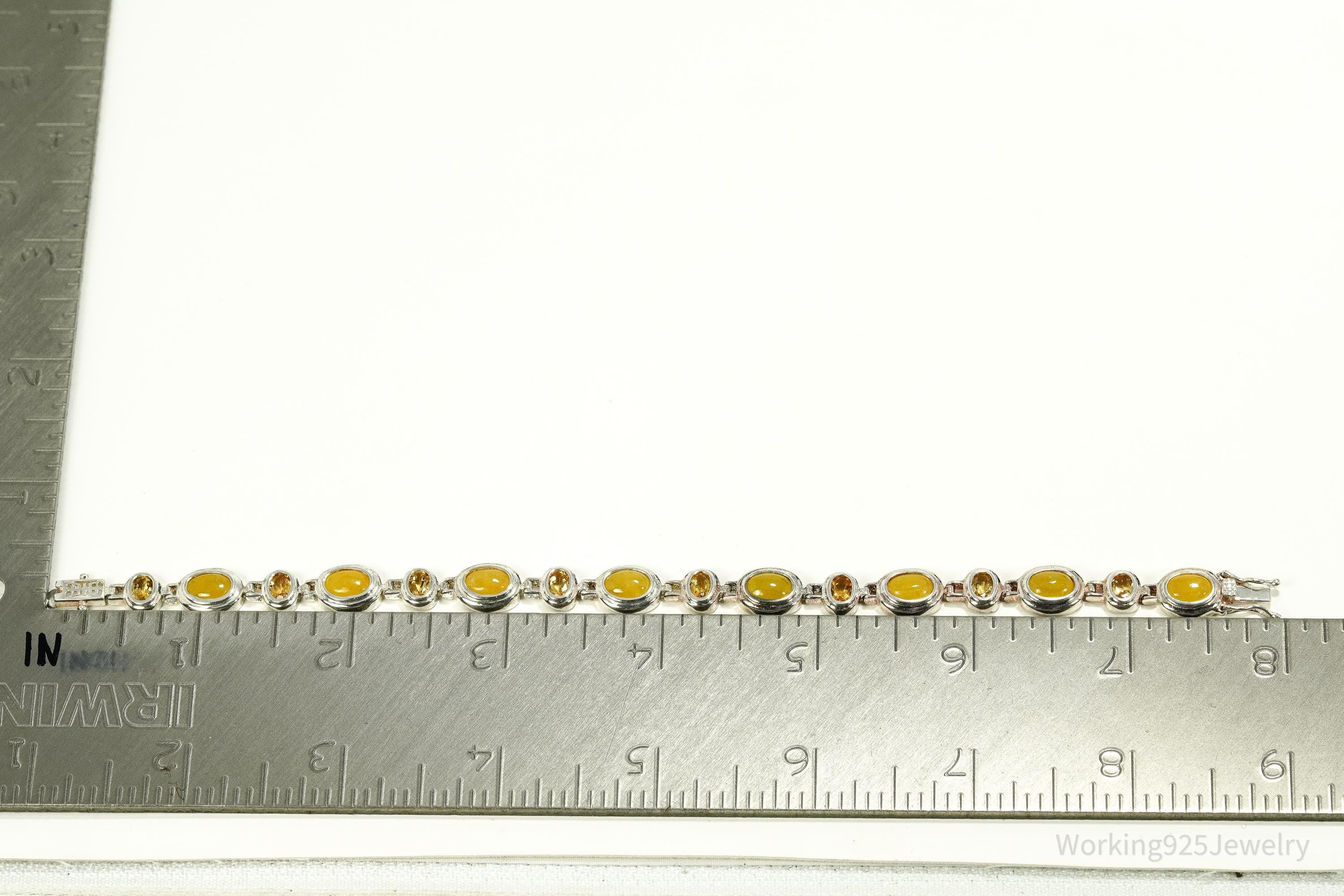 Vintage Yellow Jade & Citrine Sterling Silver Bracelet 7 7/8"