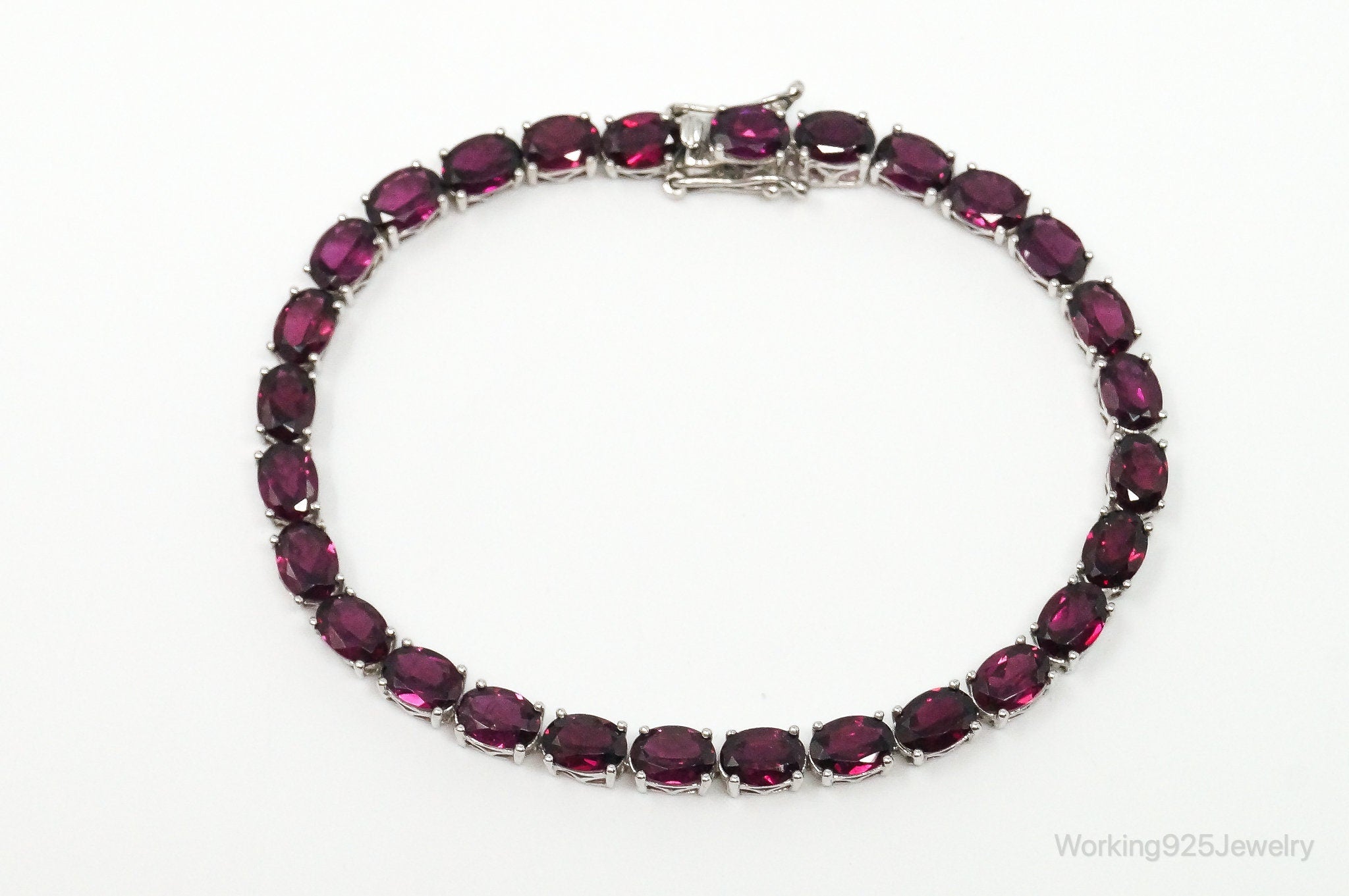 Vintage Rhodolite Garnet Sterling Silver Tennis Bracelet