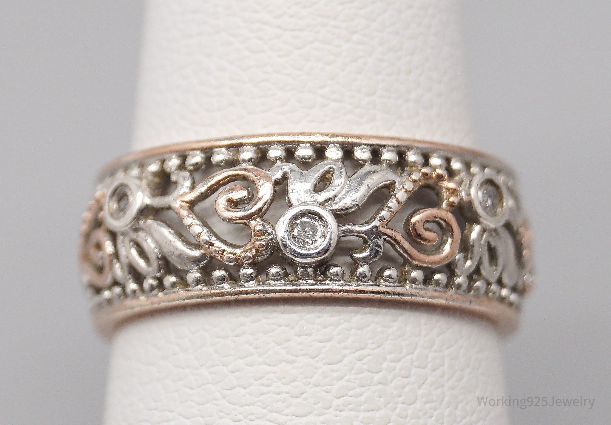 Vintage BGE Diamonds & Rose Gold Sterling Silver Ring - Size 6