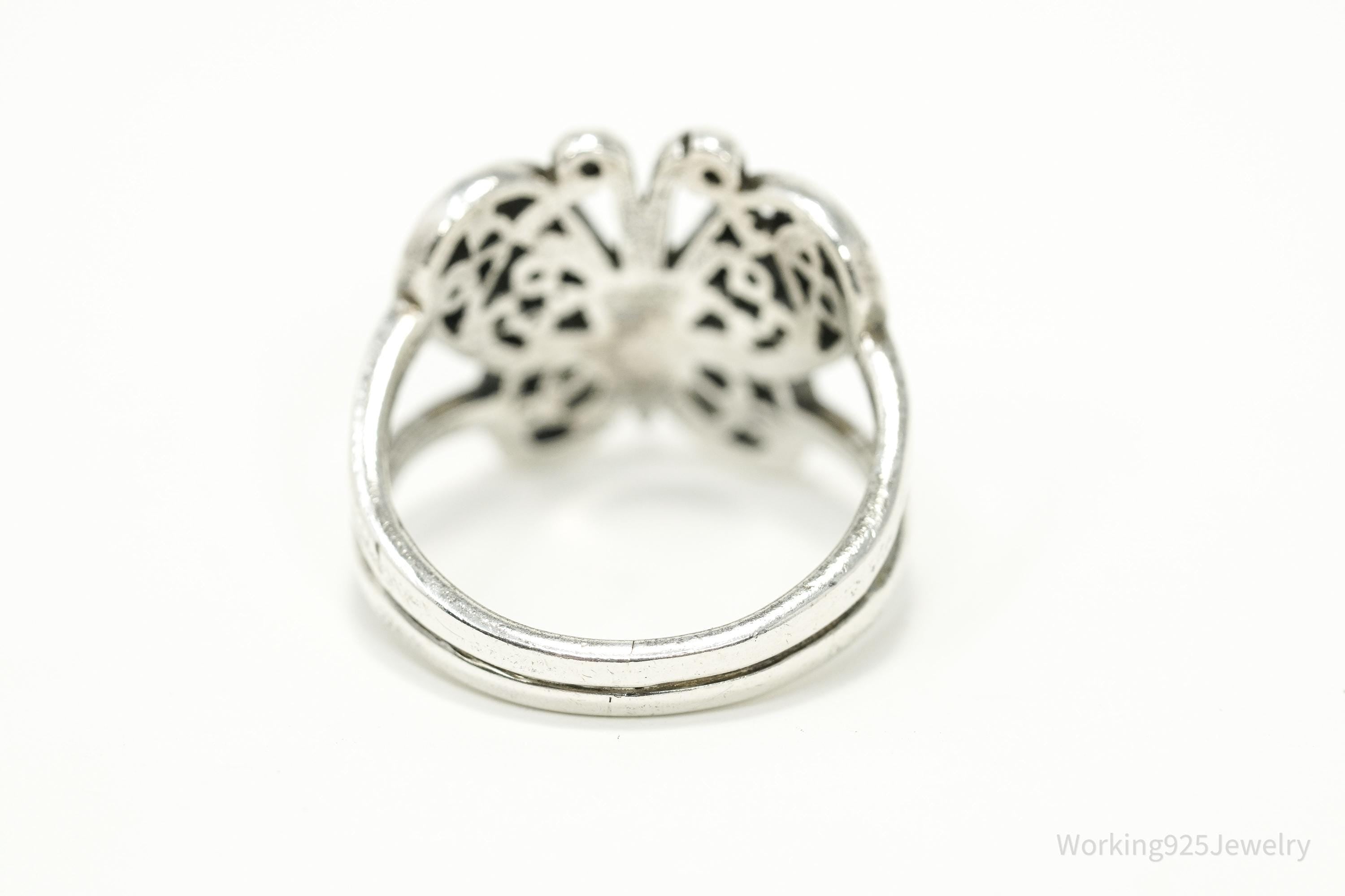 Vintage Filigree Butterfly Sterling Silver Ring - Size 9.25