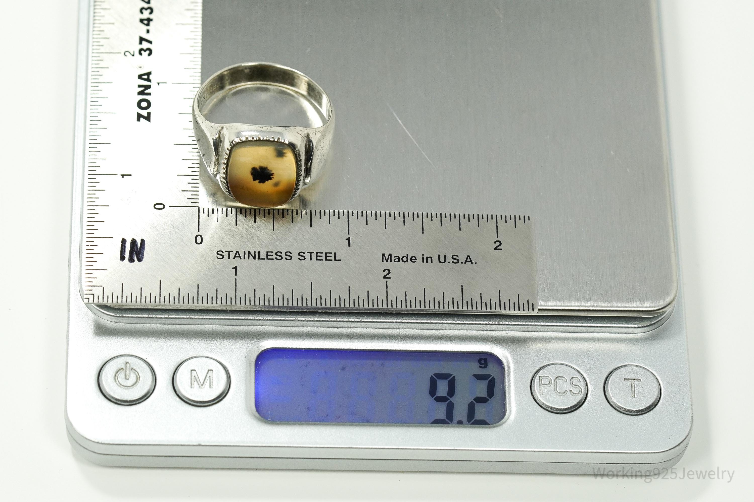 Antique Agate Sterling Silver Ring Size 13.25