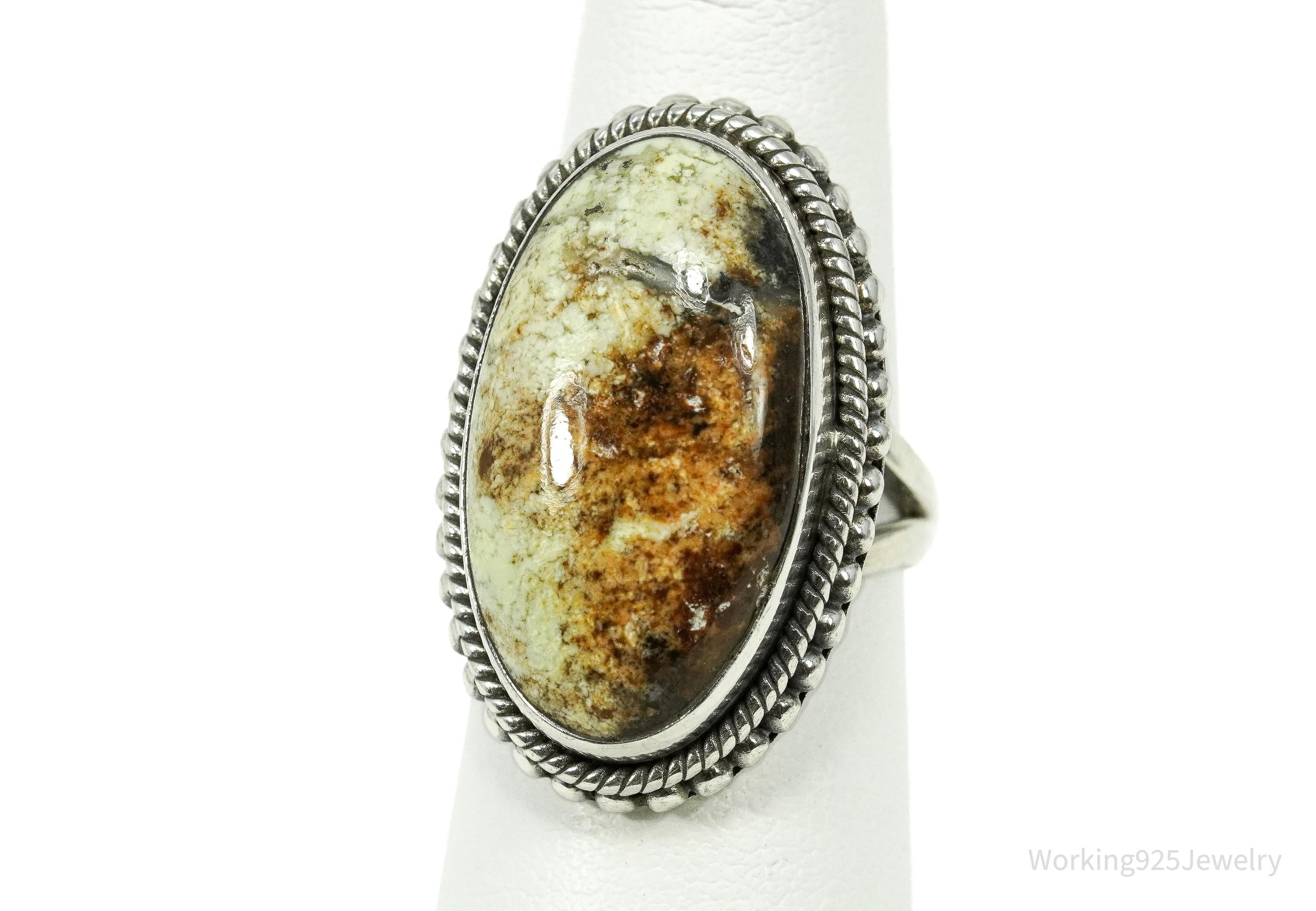 Vintage Native Large Gaspeite Sterling Silver Ring - Size 5.5