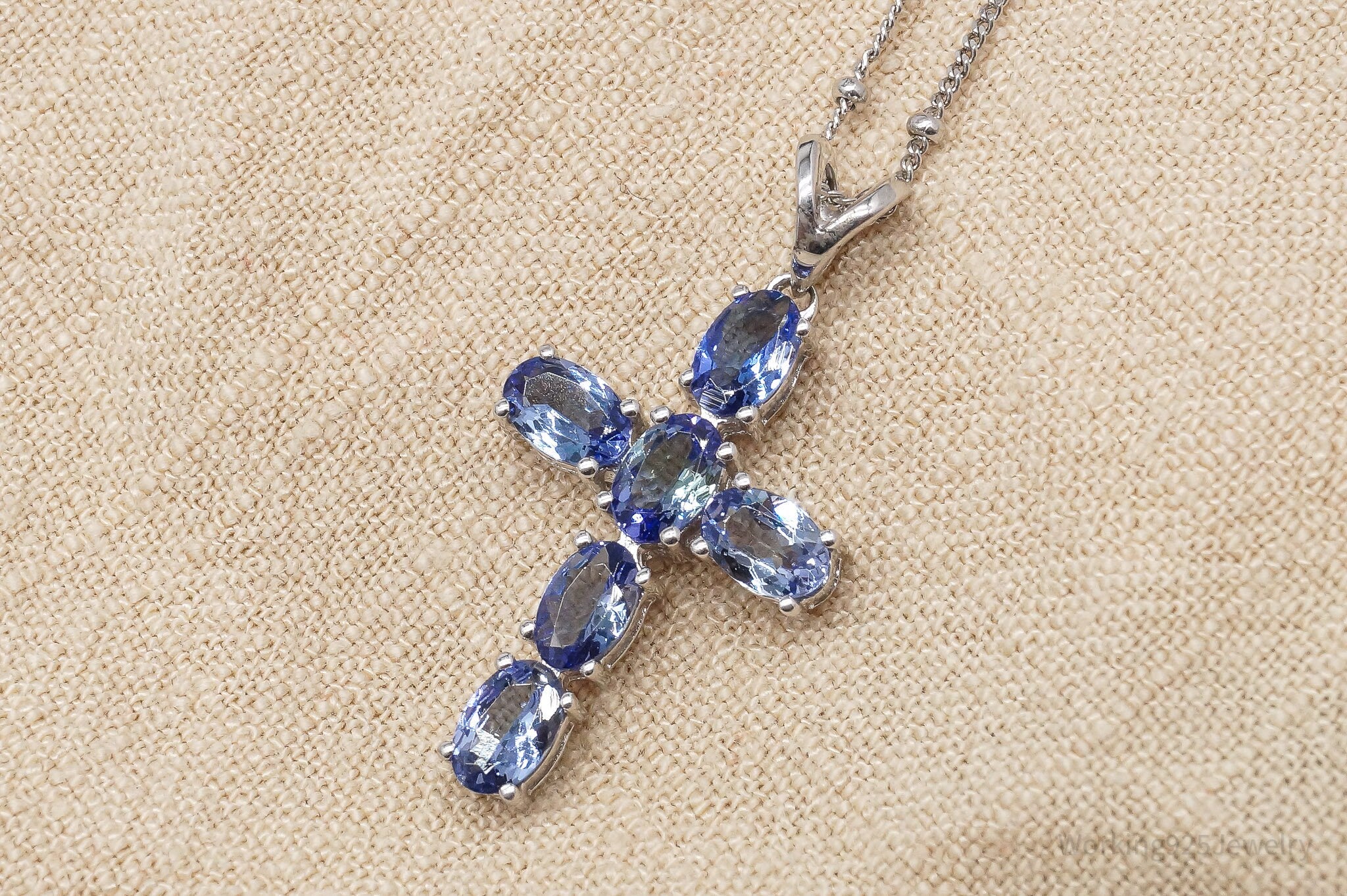 Vintage Tanzanite Cross Sterling Silver Necklace - 18"