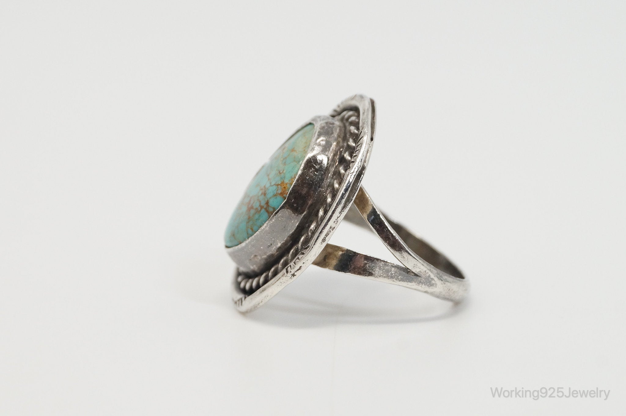 Vintage Native American Turquoise Unsigned Sterling Silver Ring - SZ 8