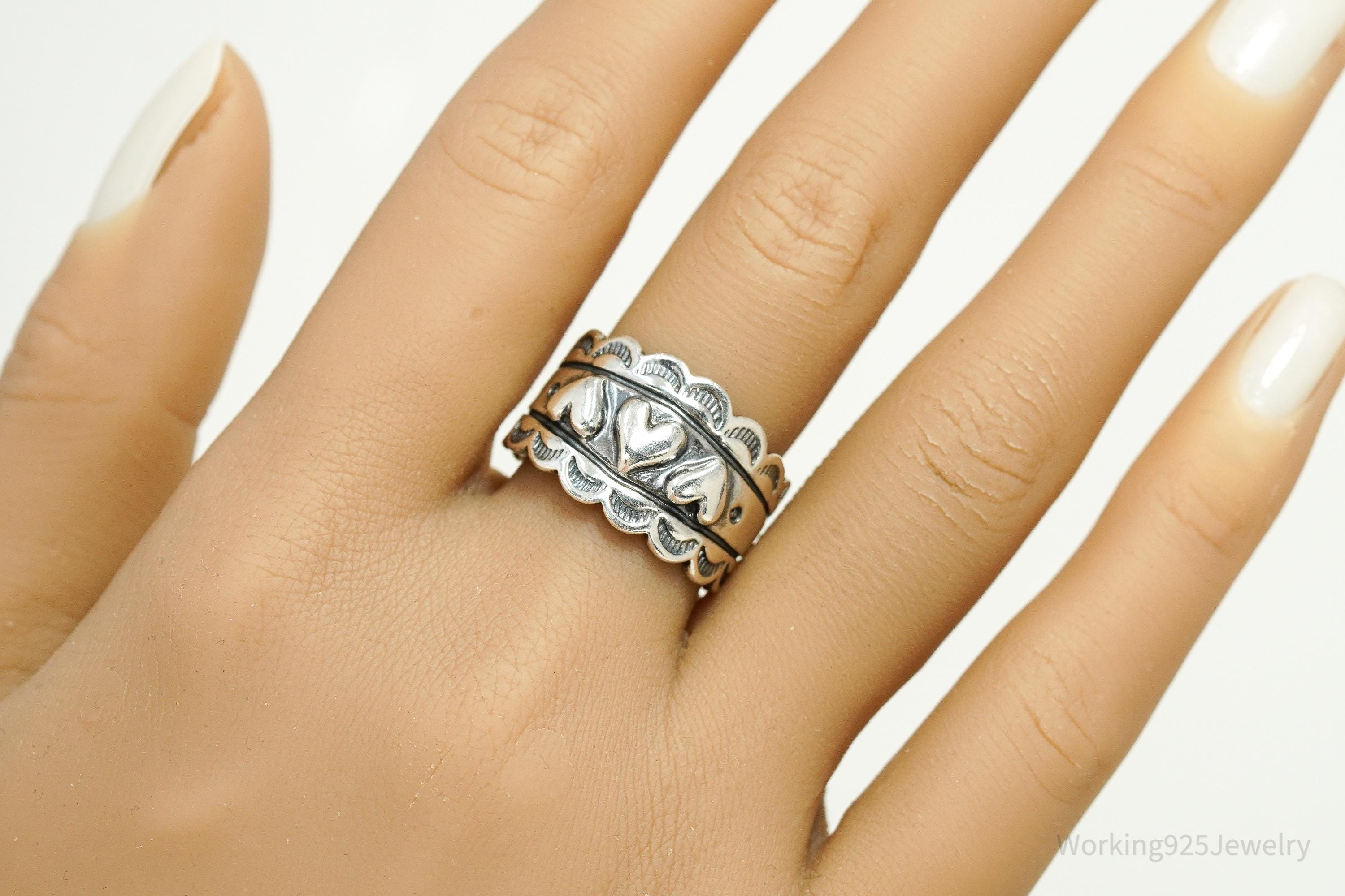 Vintage Native Carolyn Pollack Puffy Hearts Sterling Silver Ring - Size 9.25