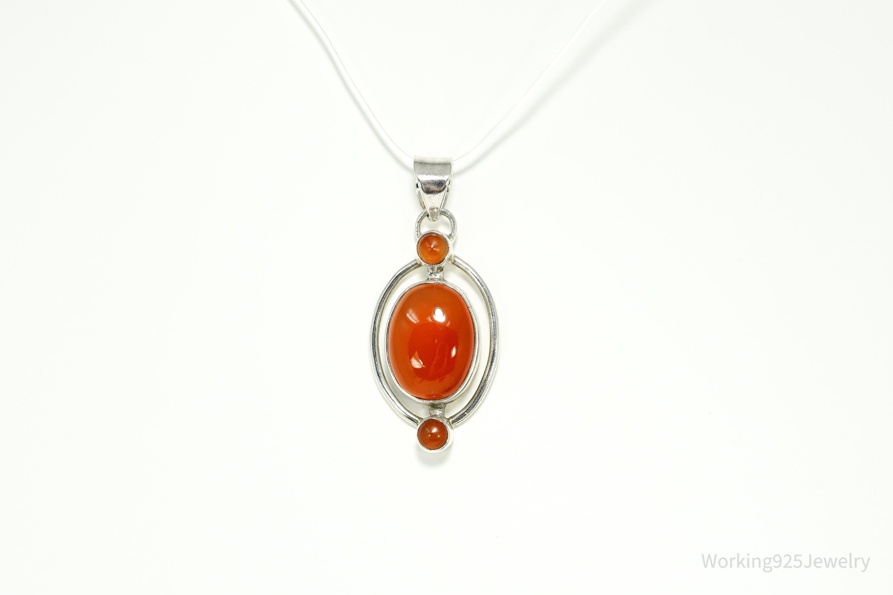 Vintage Carnelian Sterling Silver Necklace Pendant