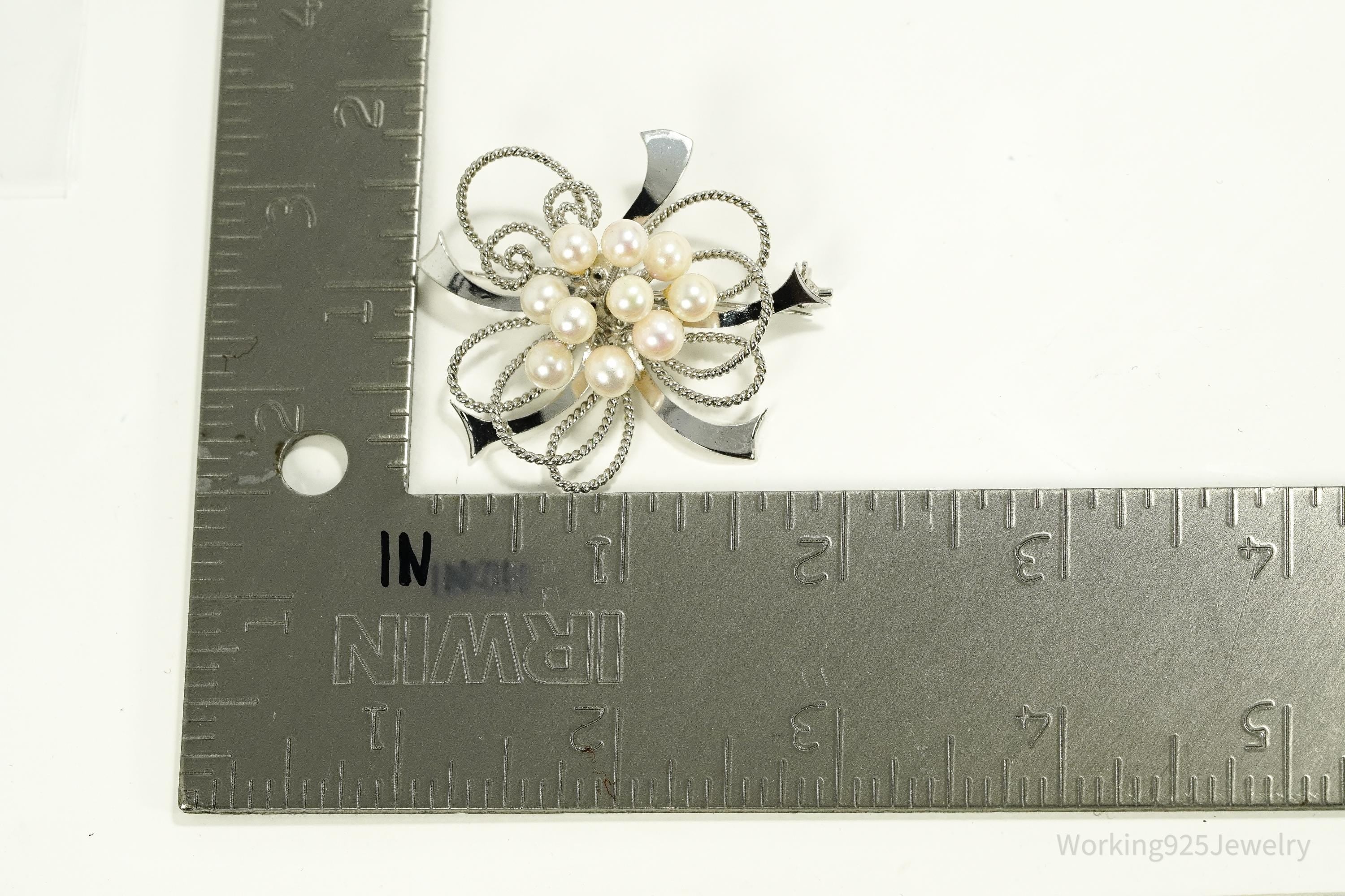 Vintage Pearl Sterling Silver Brooch Pin