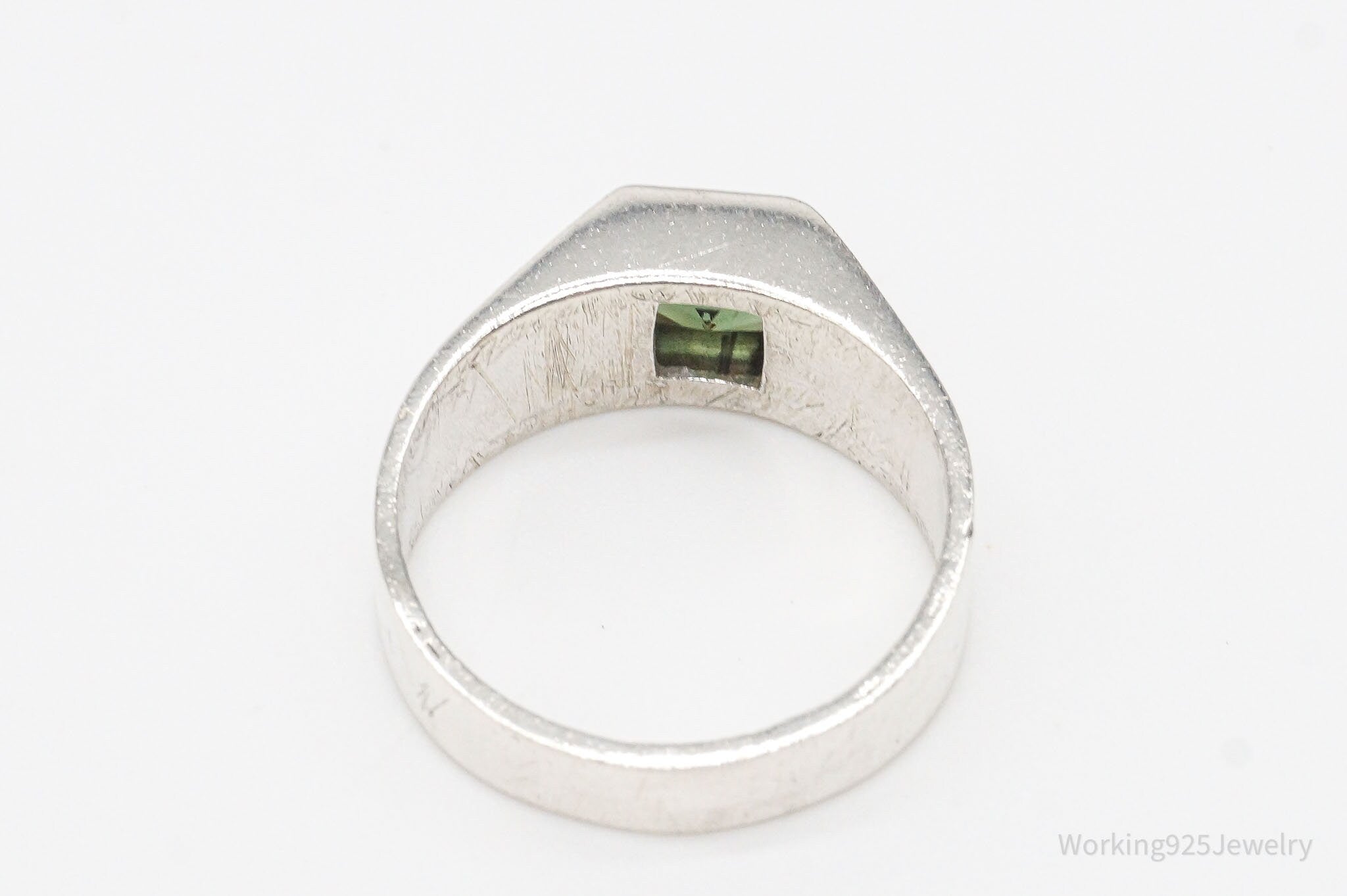 Vintage Green Tourmaline 950 Silver Band Ring - Size 6.25