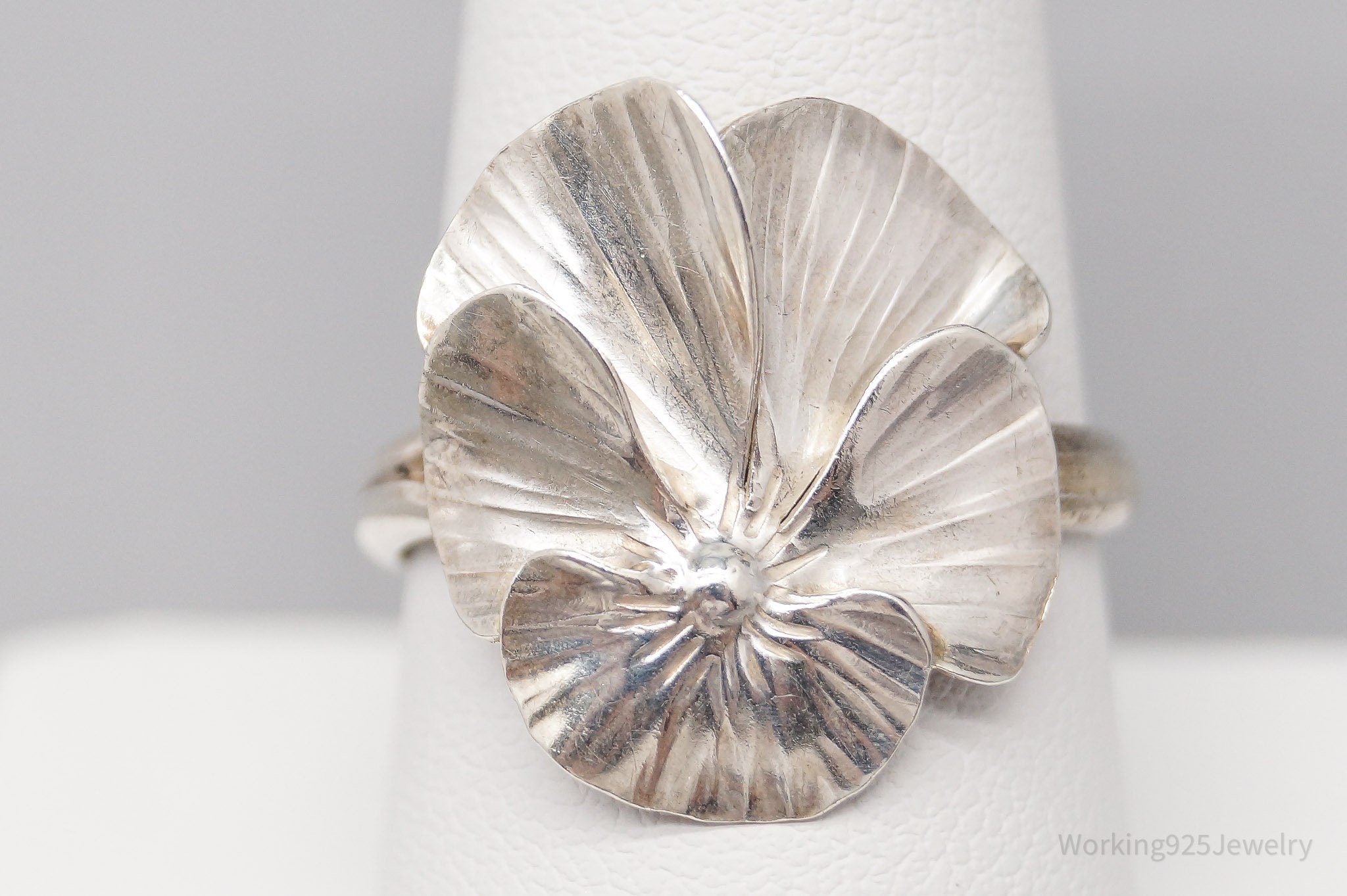 Vintage Designer NYE Flower Sterling Silver Ring - Adjustable Size 9.5