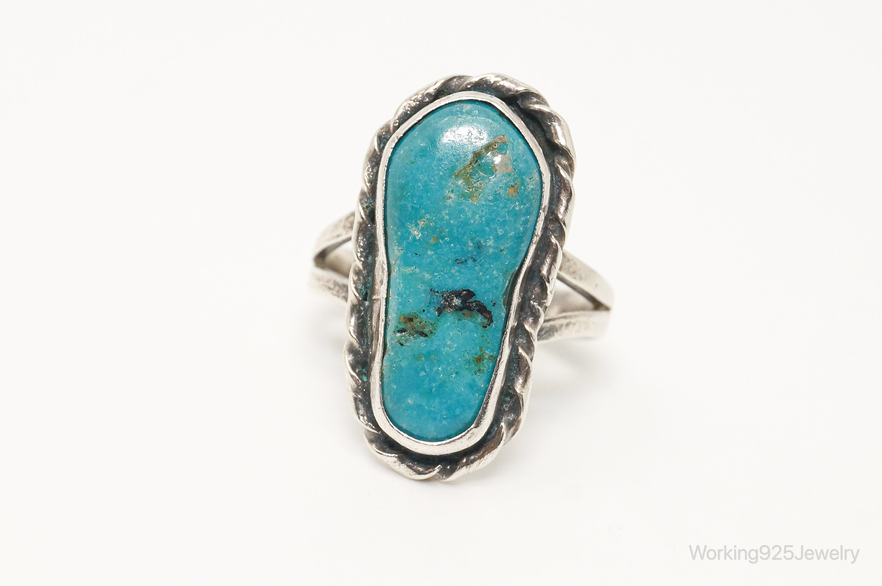 Vintage Native American Unsigned Turquoise Sterling Silver Ring - Sz 8.75