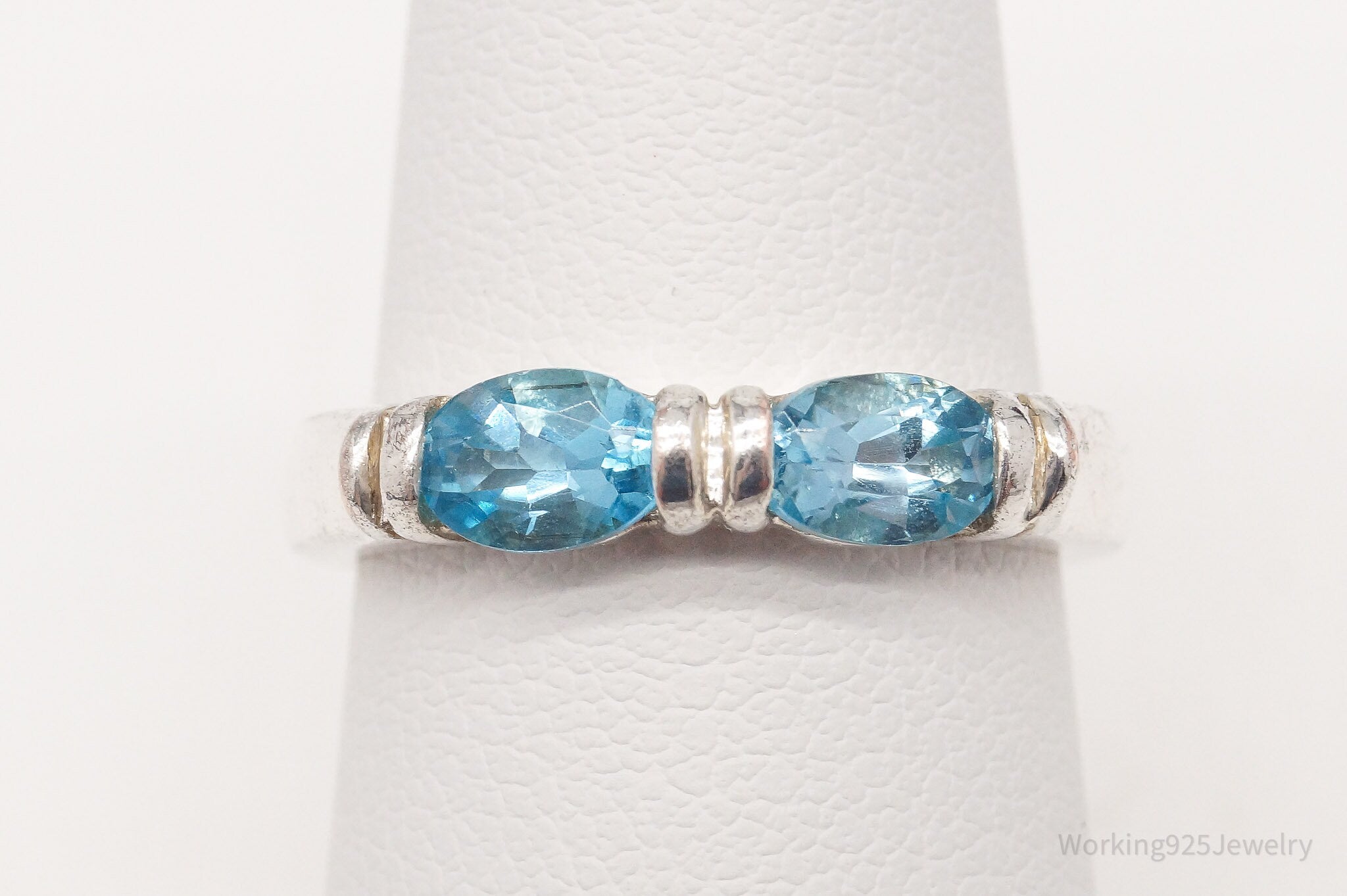 Vintage Blue Topaz Sterling Silver Plated Ring - Size 6.25