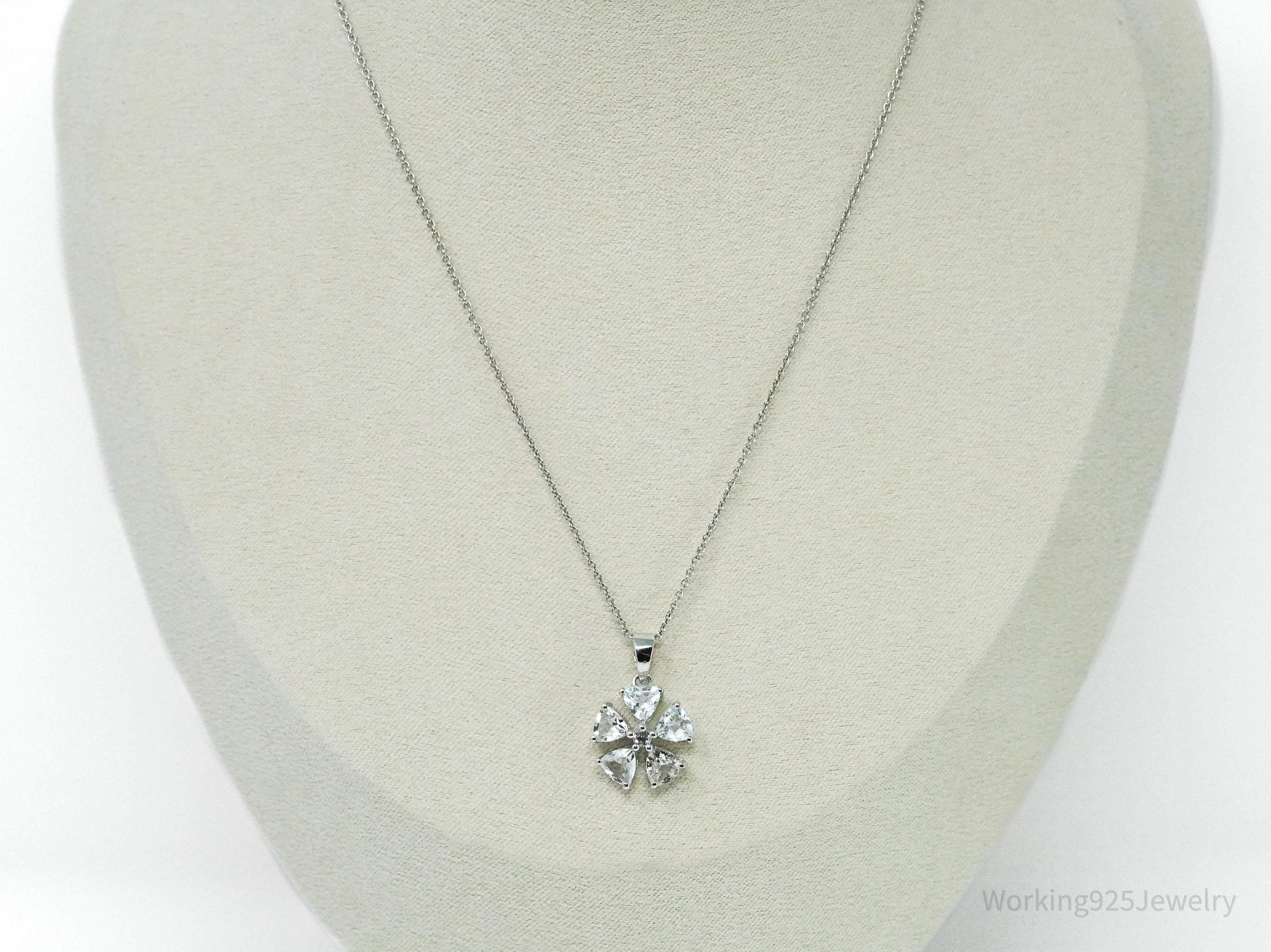TGGC White Topaz Flower Sterling Silver Chain Necklace 18"