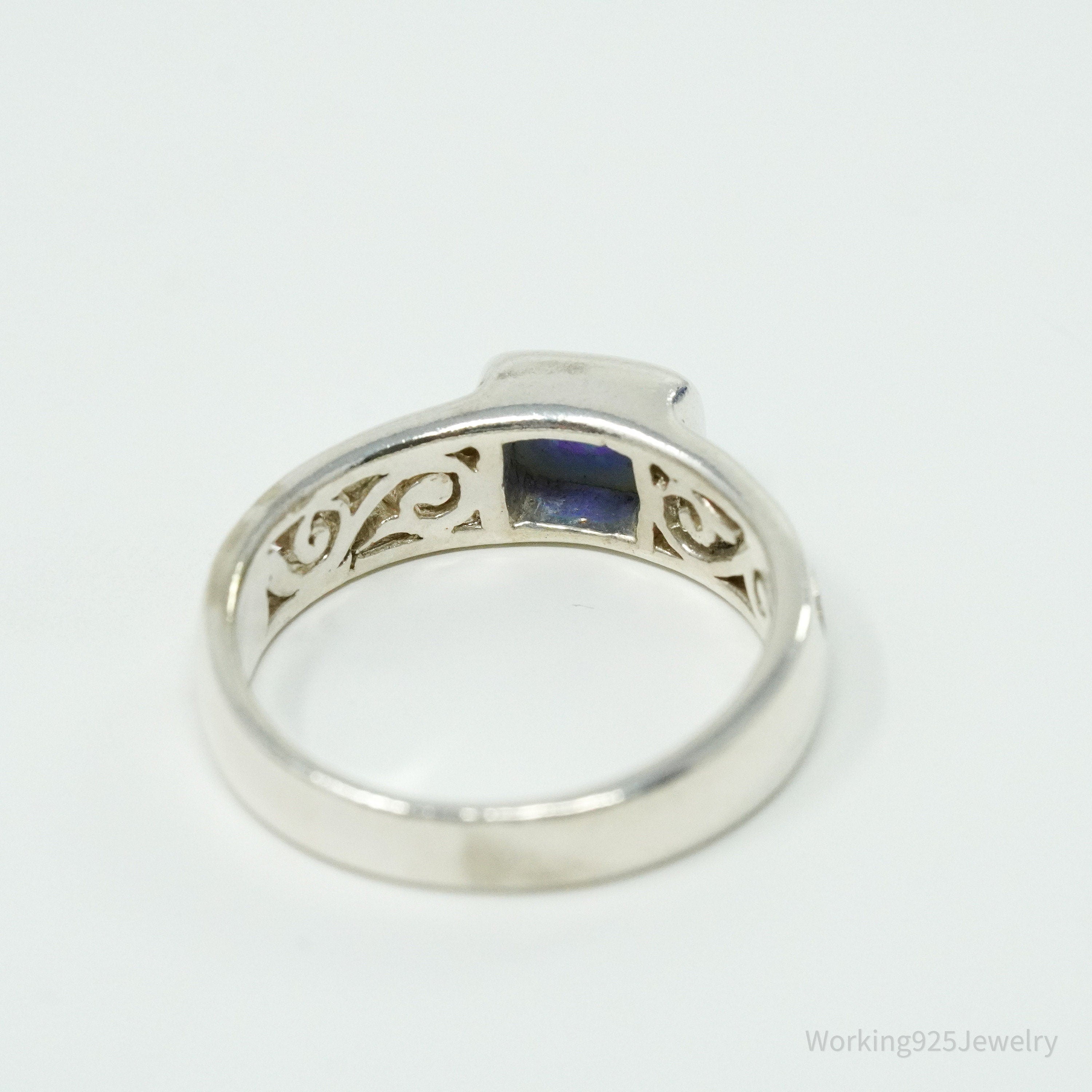 Vintage Lab Opal Sterling Silver Ring - Size 7.25