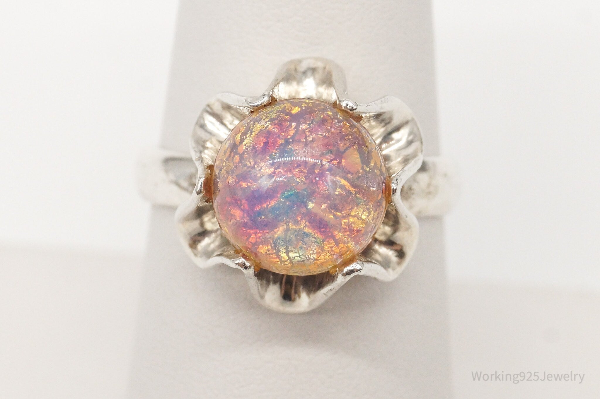 Vintage Mexico Faux Opal Sterling Silver Ring - Size 7.75