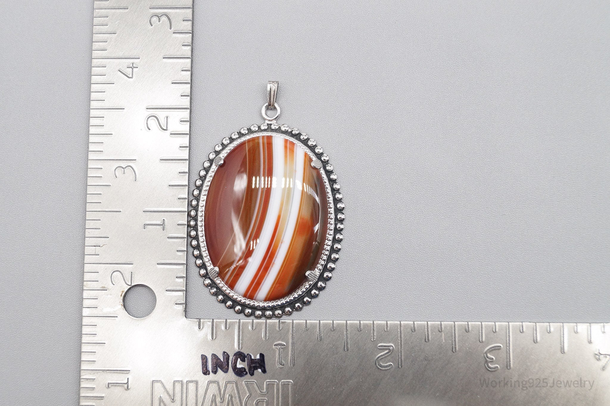 Vintage Large Red Lace Agate Sterling Silver Pendant