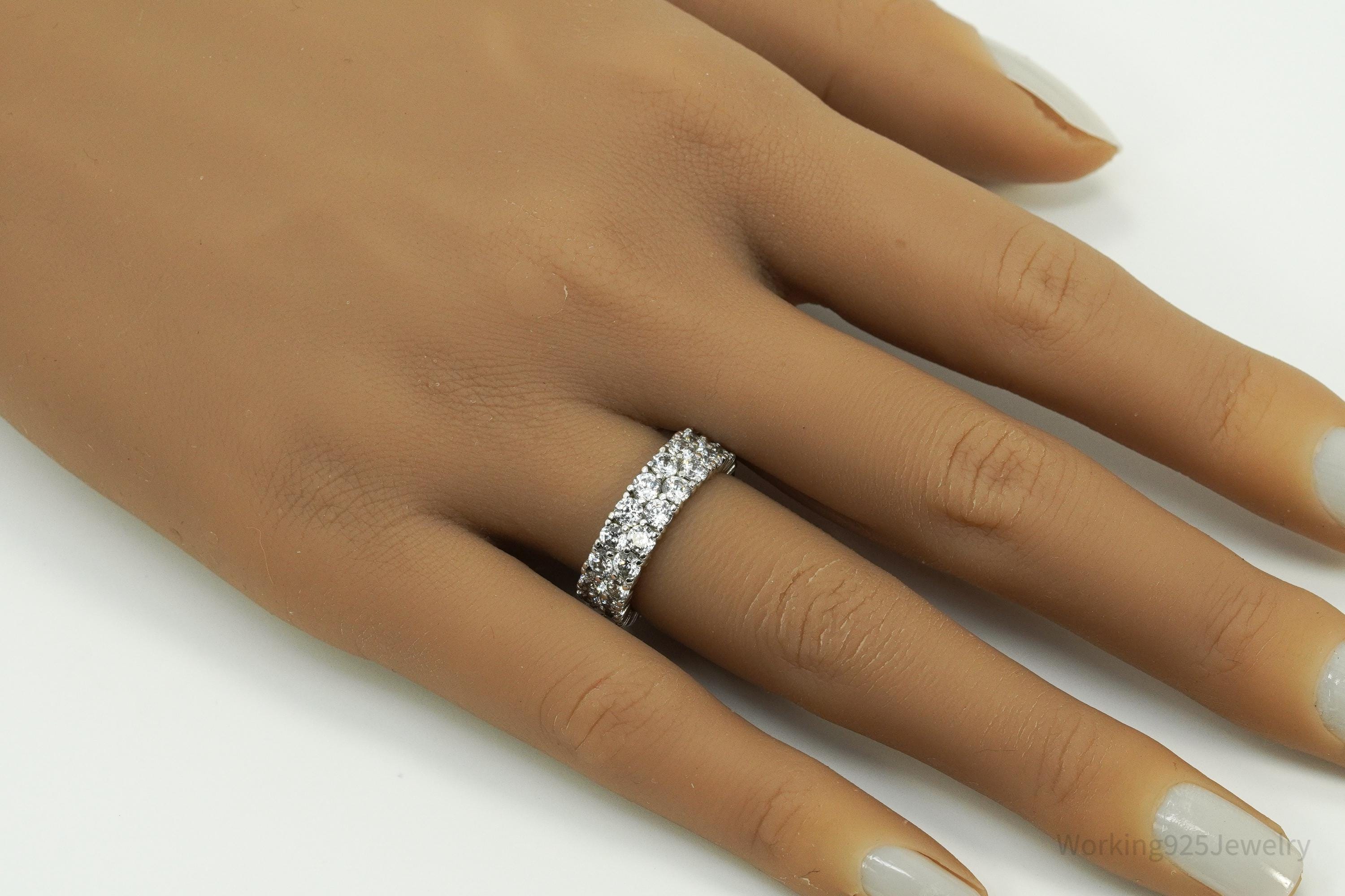 Vintage Eternity Band Cubic Zirconia Platinum Clad Sterling Silver Ring - Sz 6