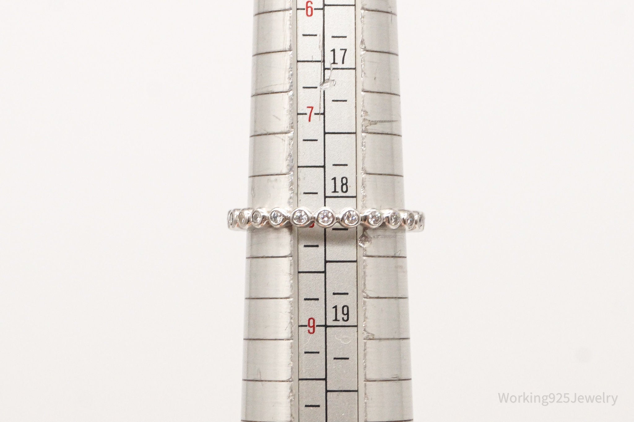 Vintage Designer BE Cubic Zirconia Sterling Silver Band Ring - Size 8