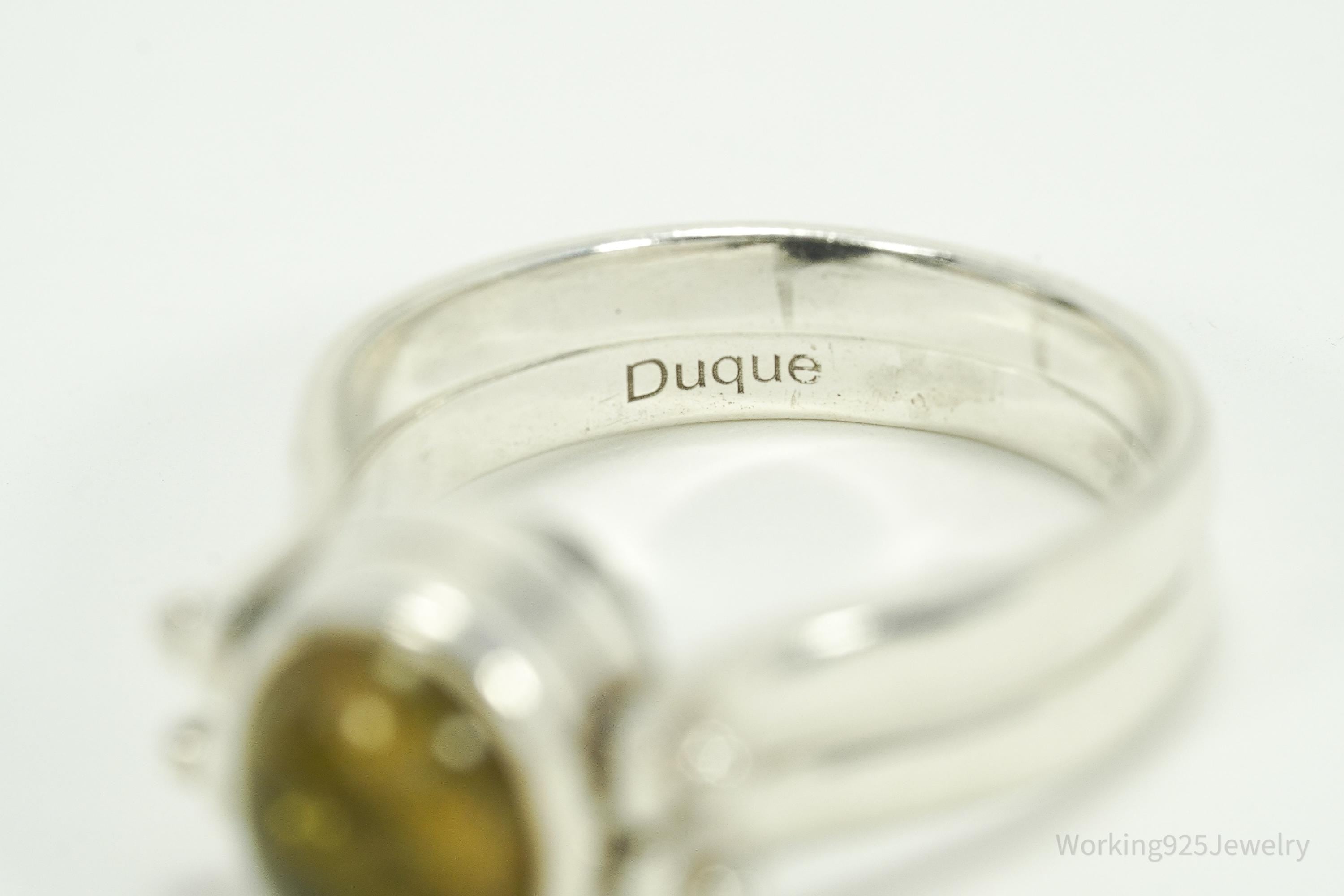 Vintage Citrine & Sheen Obsidian Reversible Silver Ring - Size 11