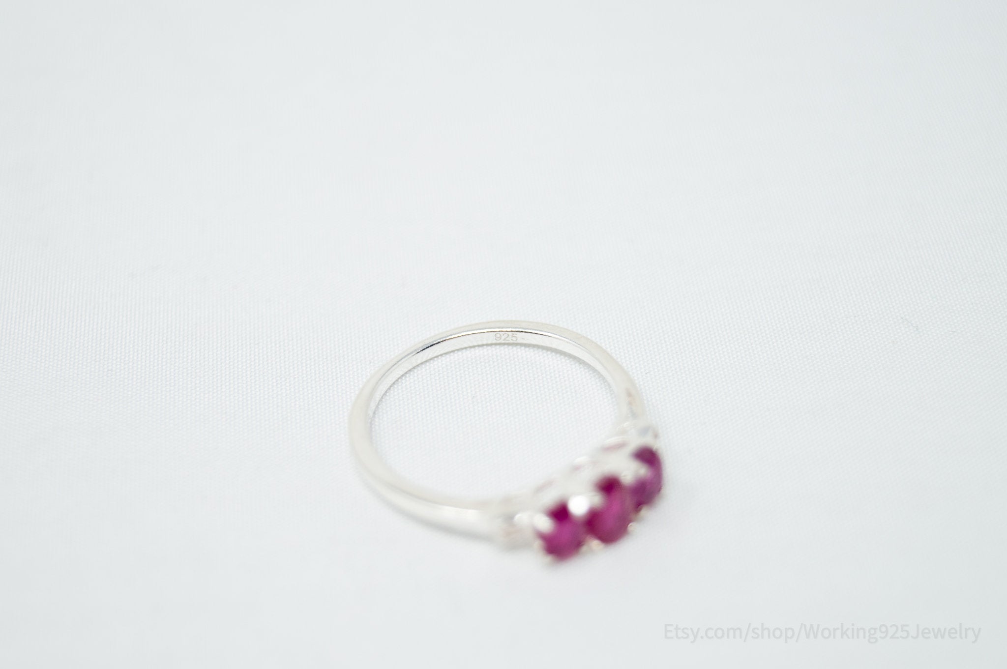 Vintage Art Deco Style Red Ruby Sterling Silver Statement Ring - Size 5