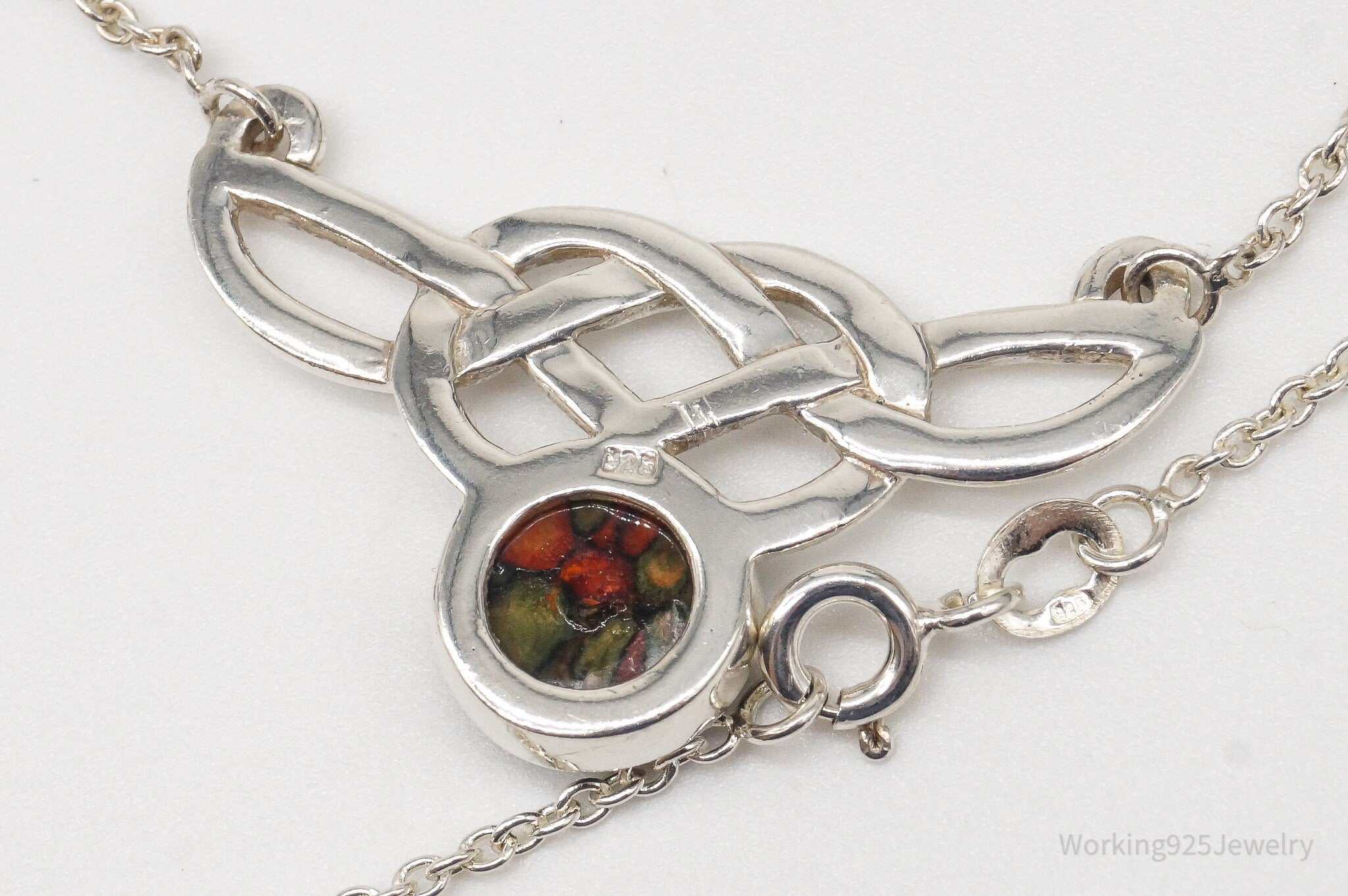 Vintage Scottish Agate Celtic Knot Sterling Silver Necklace