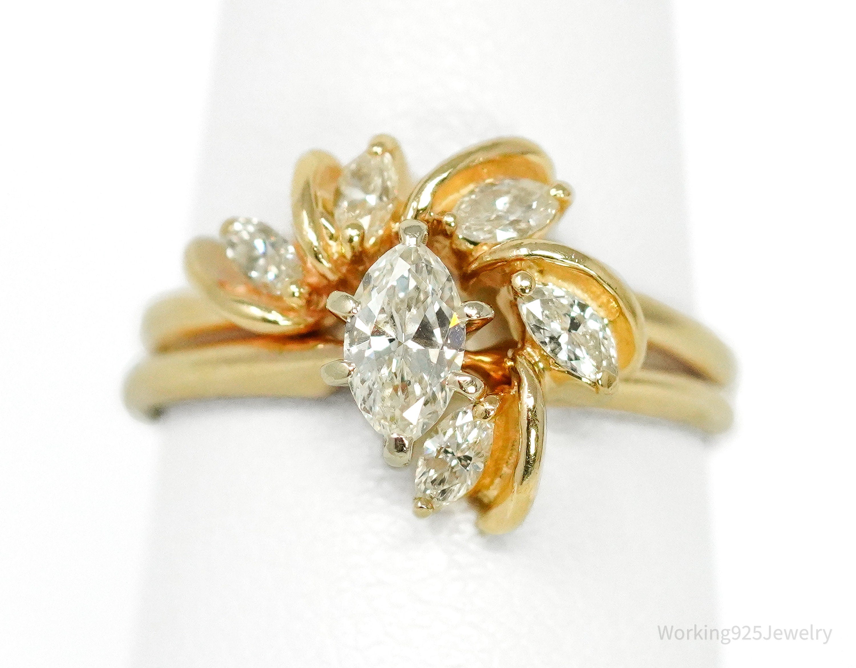 14K Yellow Gold & Marquise Diamond Cut Wedding Set Ring - Size 6