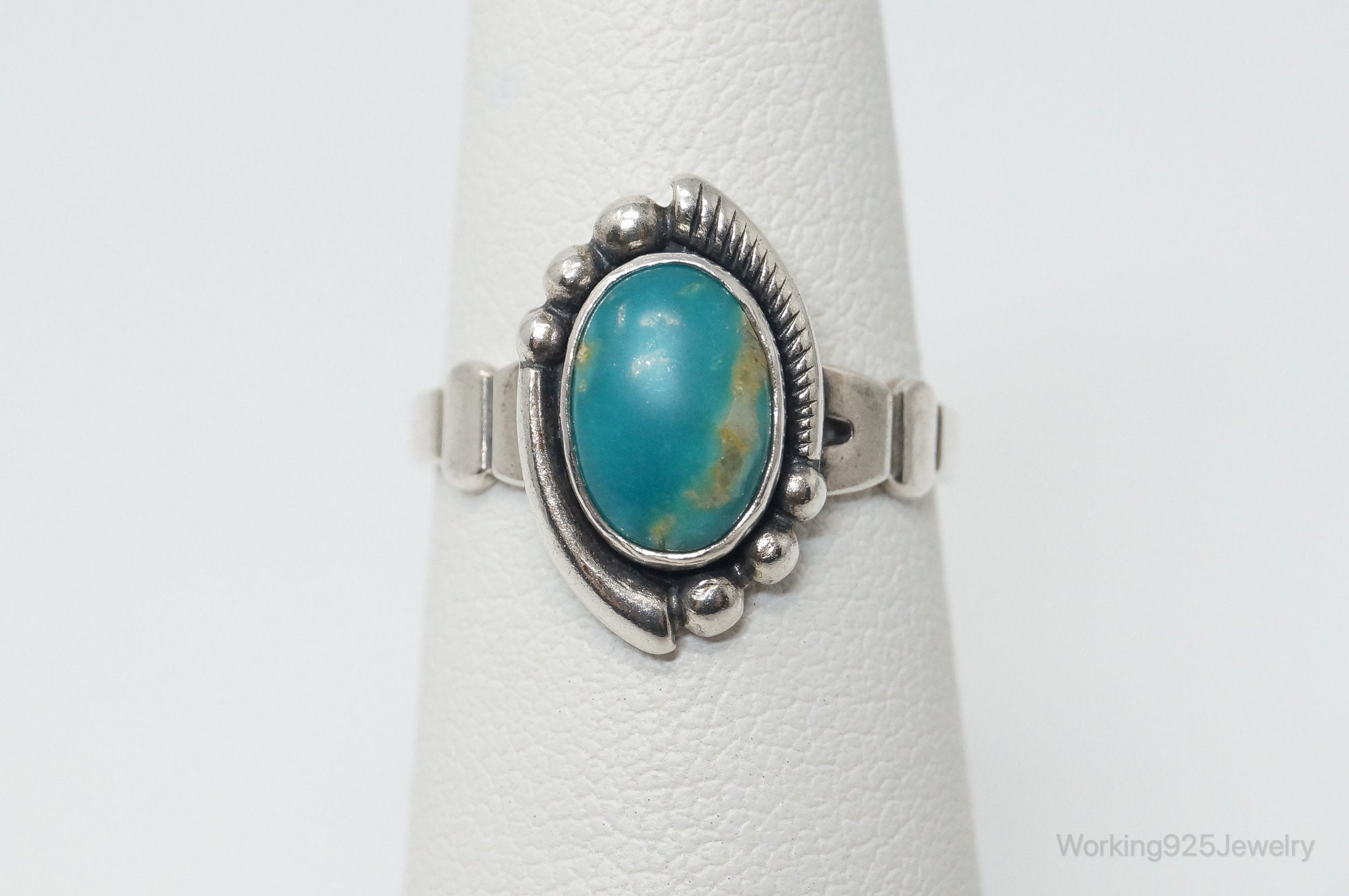 Vintage Native American Bell Trading Post Turquoise Sterling Silver Ring SZ 4.5